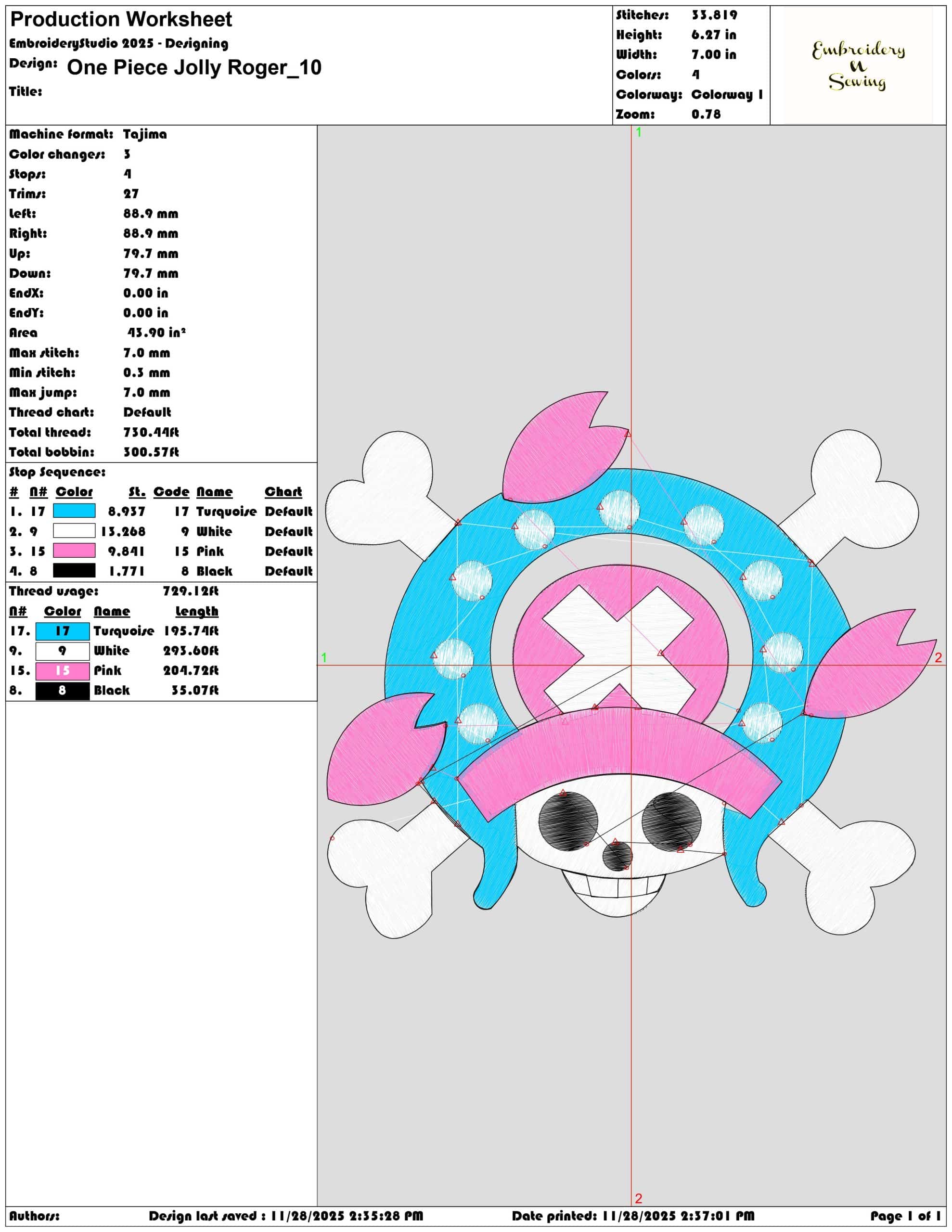 One Piece Jolly Roger- Elegant embroidery design file - instant download — view 3