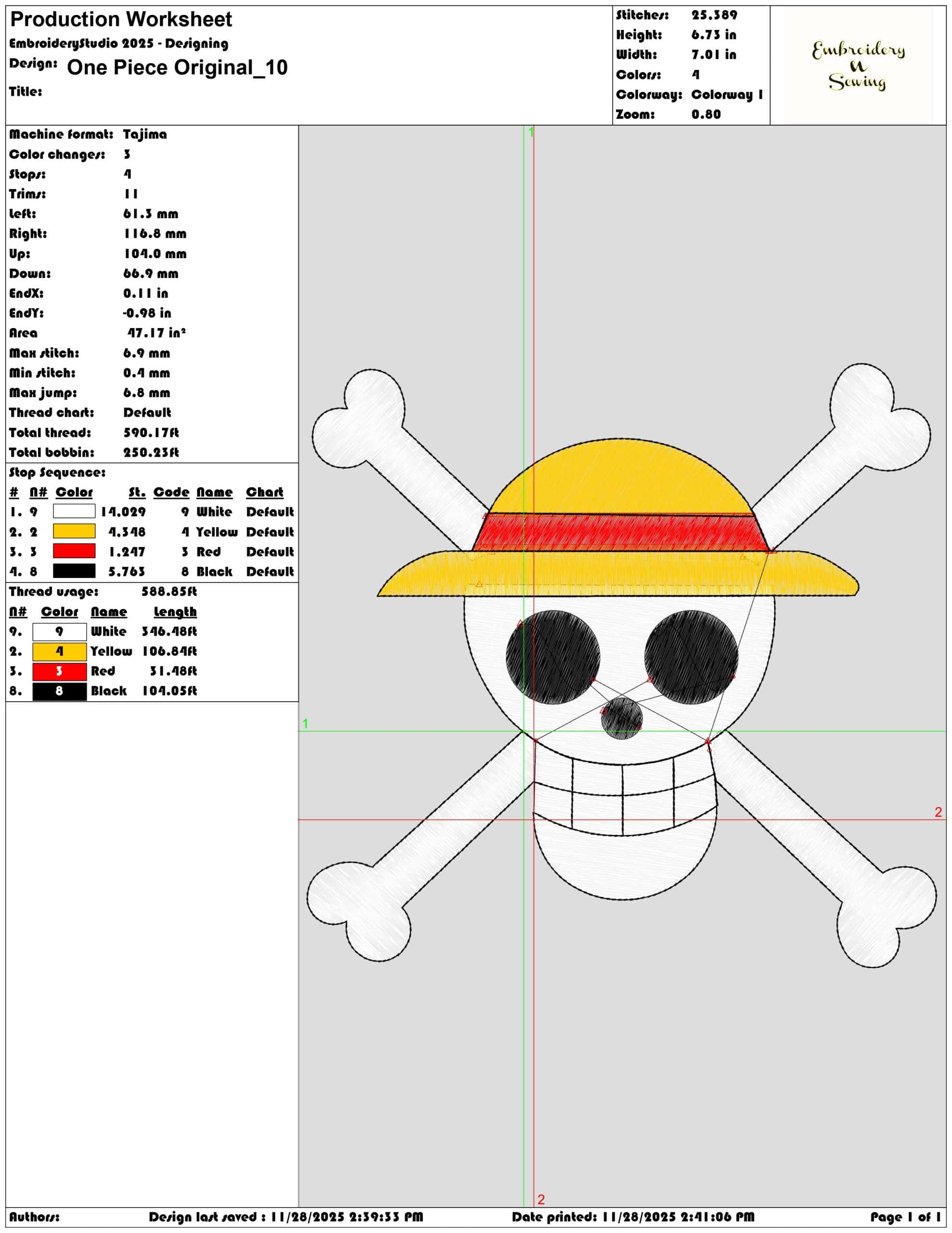 One Piece Original- Elegant embroidery design file - instant download — view 3