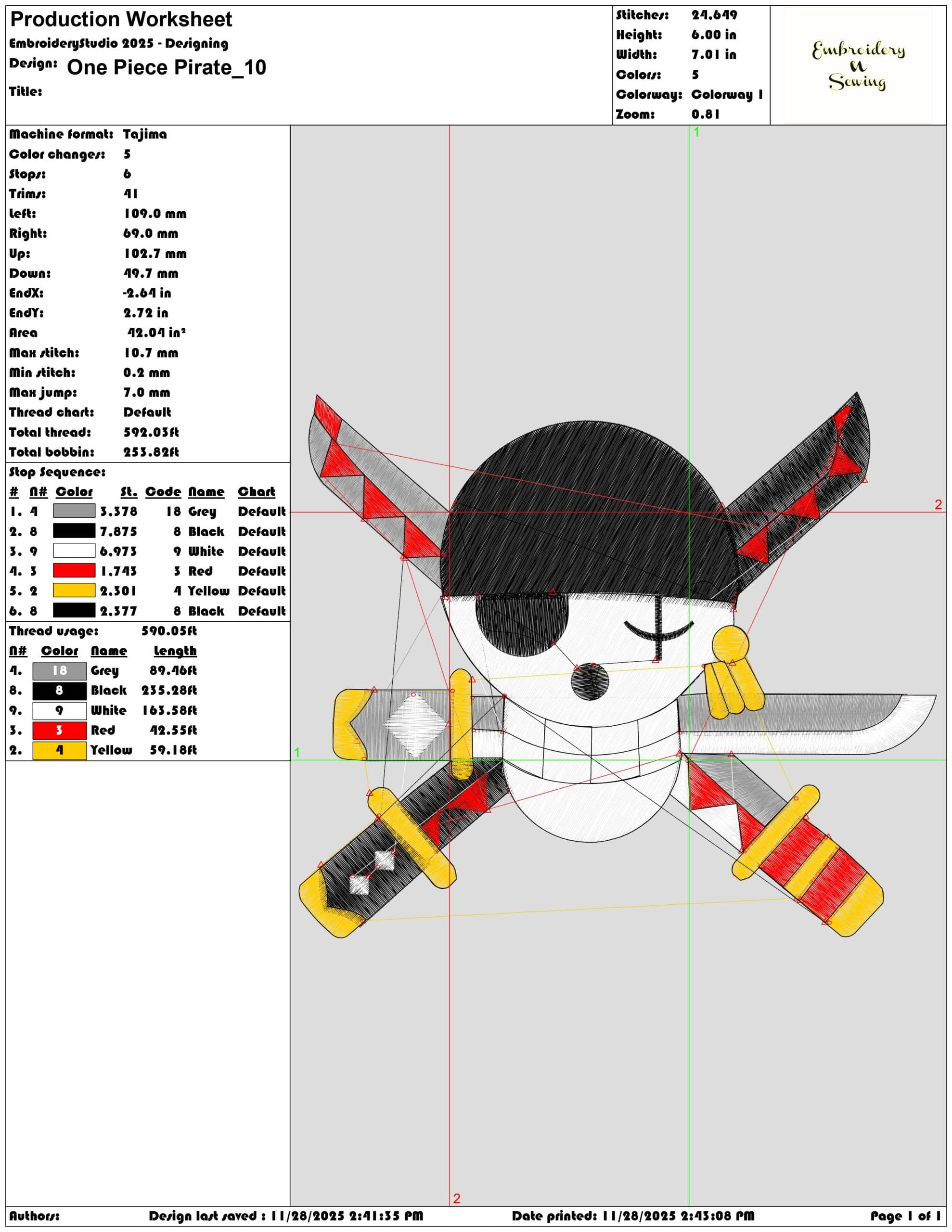 One Piece Pirate- Elegant embroidery design file - instant download — view 3