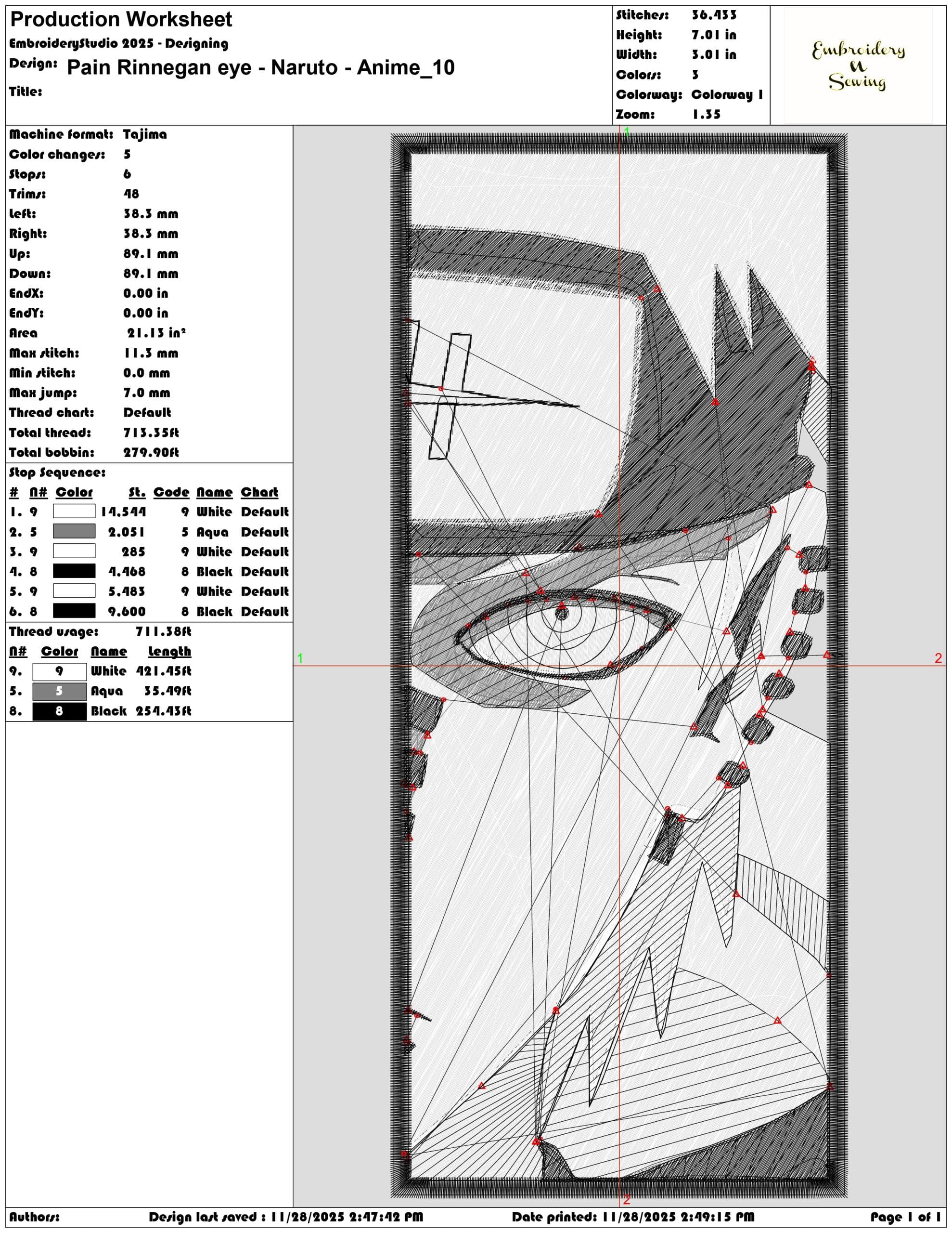 Pain Rinnegan eye Naruto Anime- Elegant embroidery design file - instant download — view 3