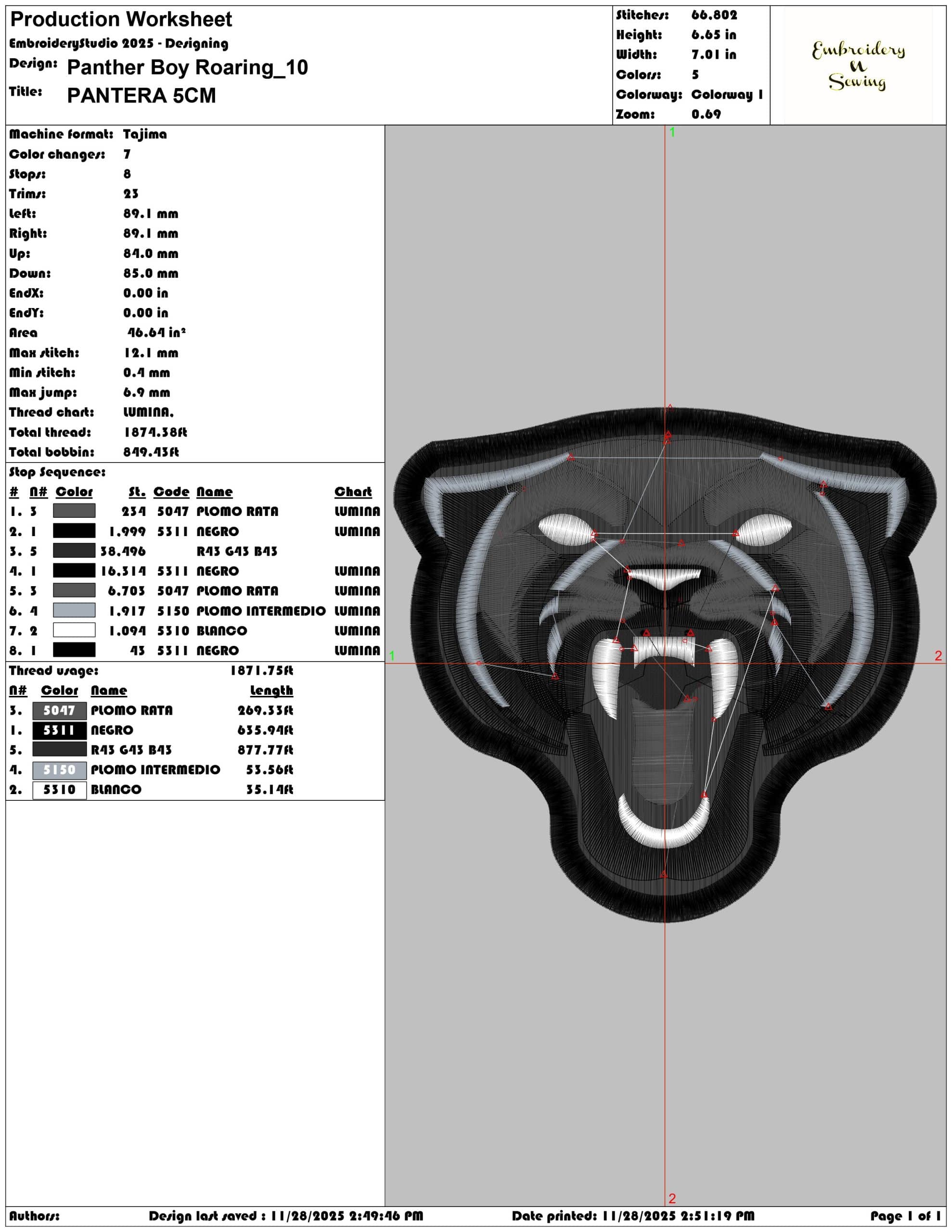 Panther Boy Roaring- Elegant embroidery design file - instant download — view 3