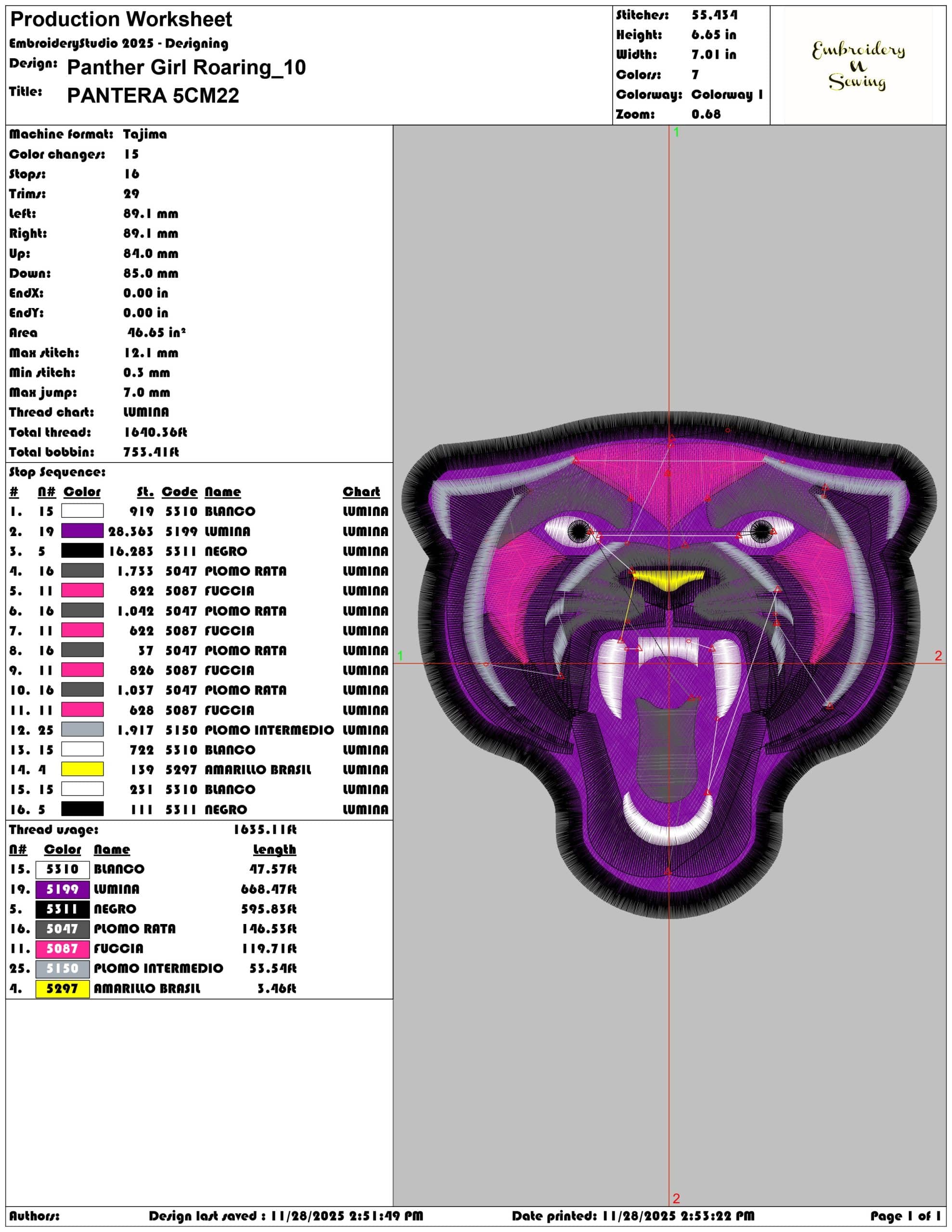 Panther Girl Roaring- Elegant embroidery design file - instant download — view 3