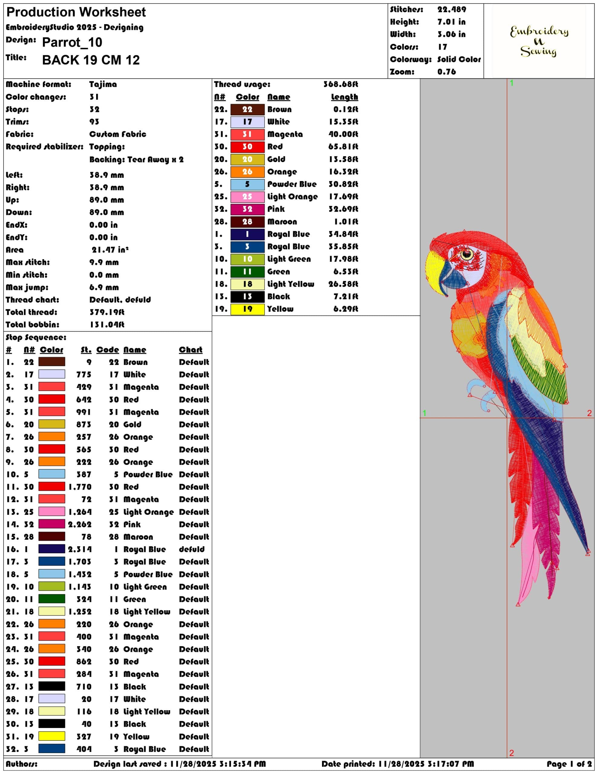 Parrot- Elegant embroidery design file - instant download — view 3