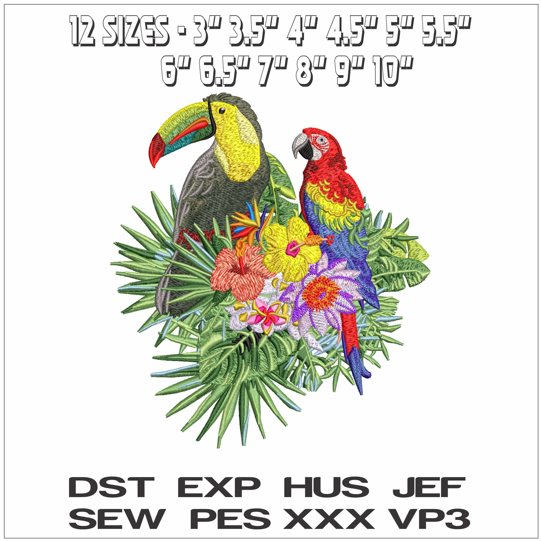 Parrot and Cockatoo in Jungle- Elegant embroidery design file - instant download — view 2