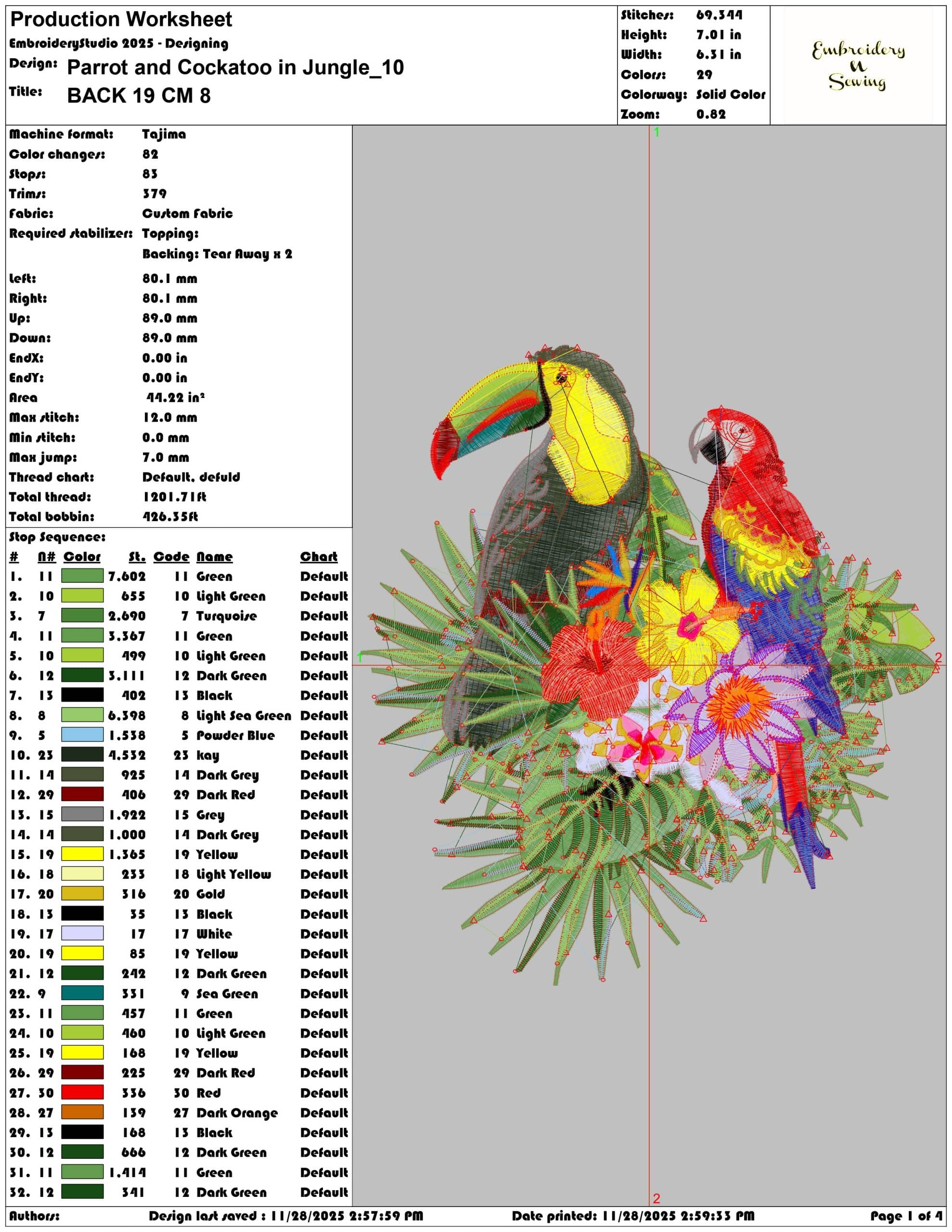 Parrot and Cockatoo in Jungle- Elegant embroidery design file - instant download — view 3