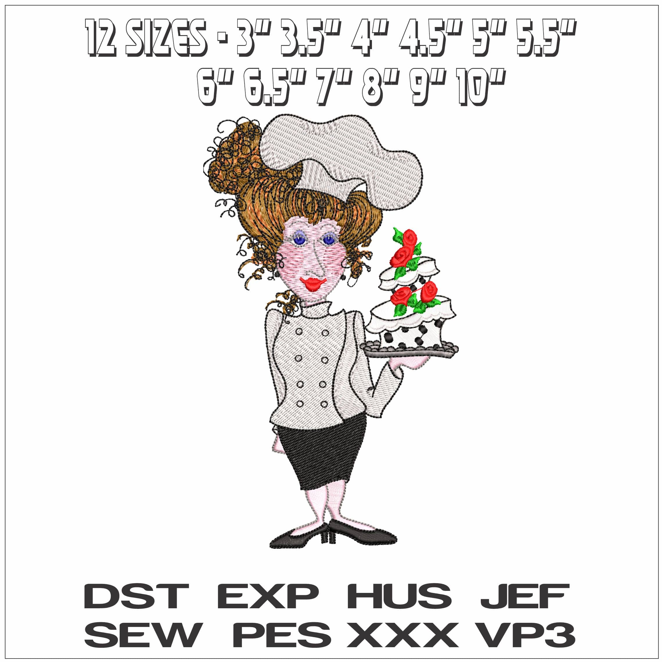 Patiserre Chef with a Cake- Elegant embroidery design file - instant download — view 2