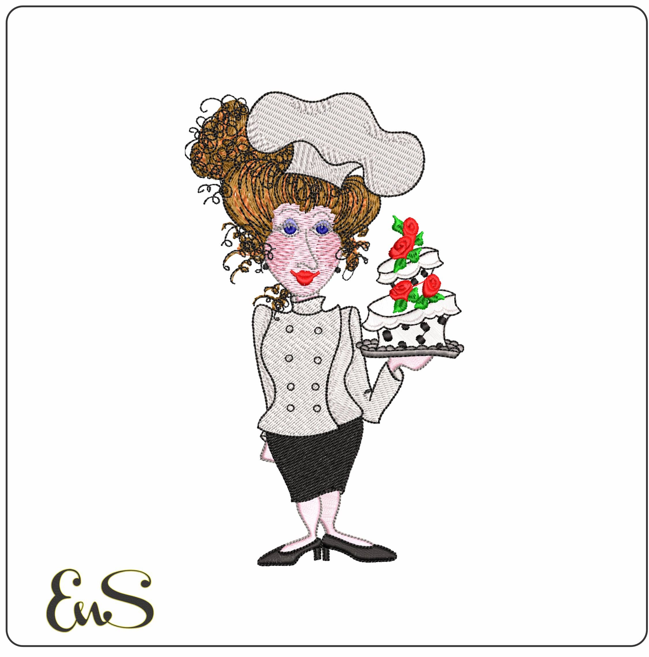Patiserre Chef with a Cake- Elegant embroidery design file - instant download