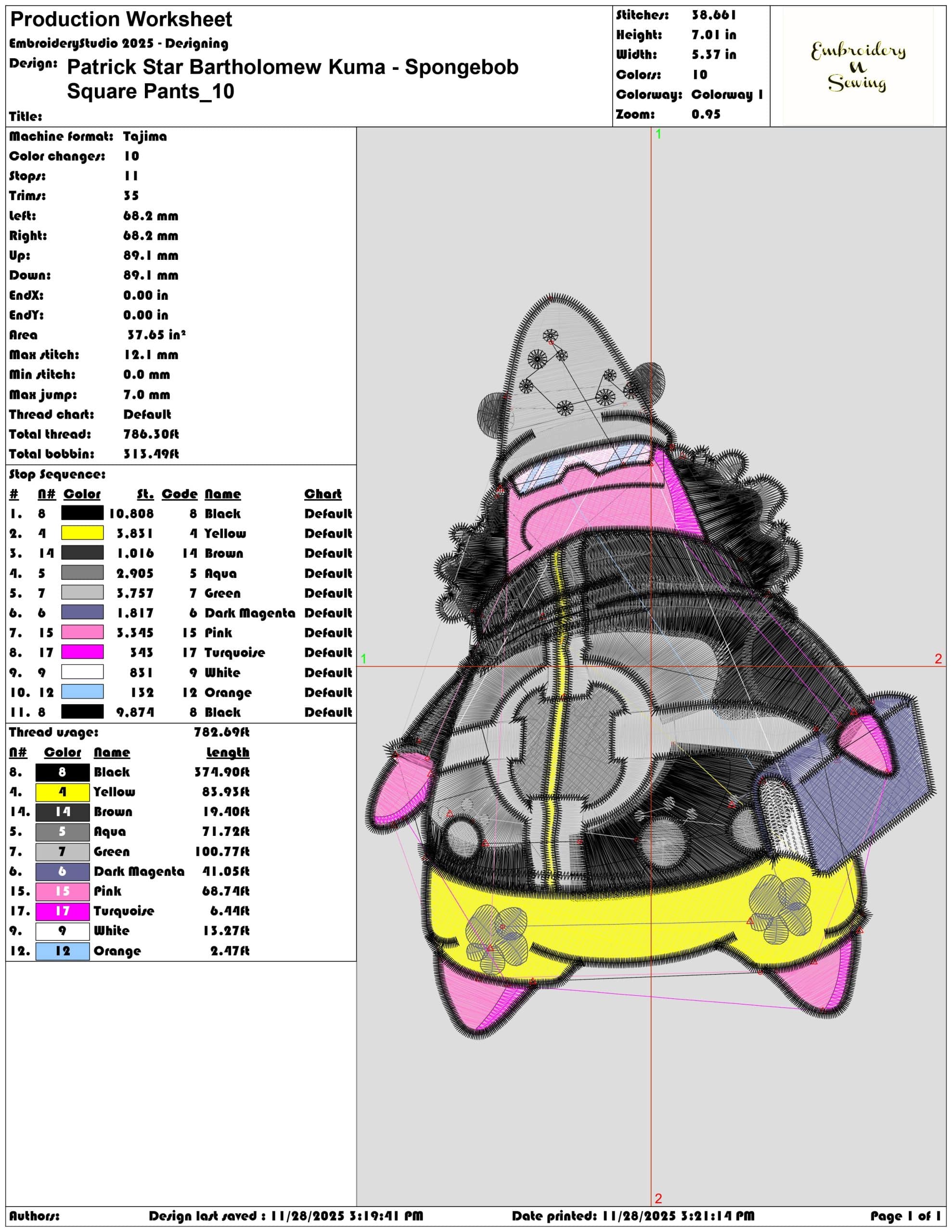 Patrick Star Bartholomew Kuma Spongebob Square Pants- Elegant embroidery design file - instant download — view 3