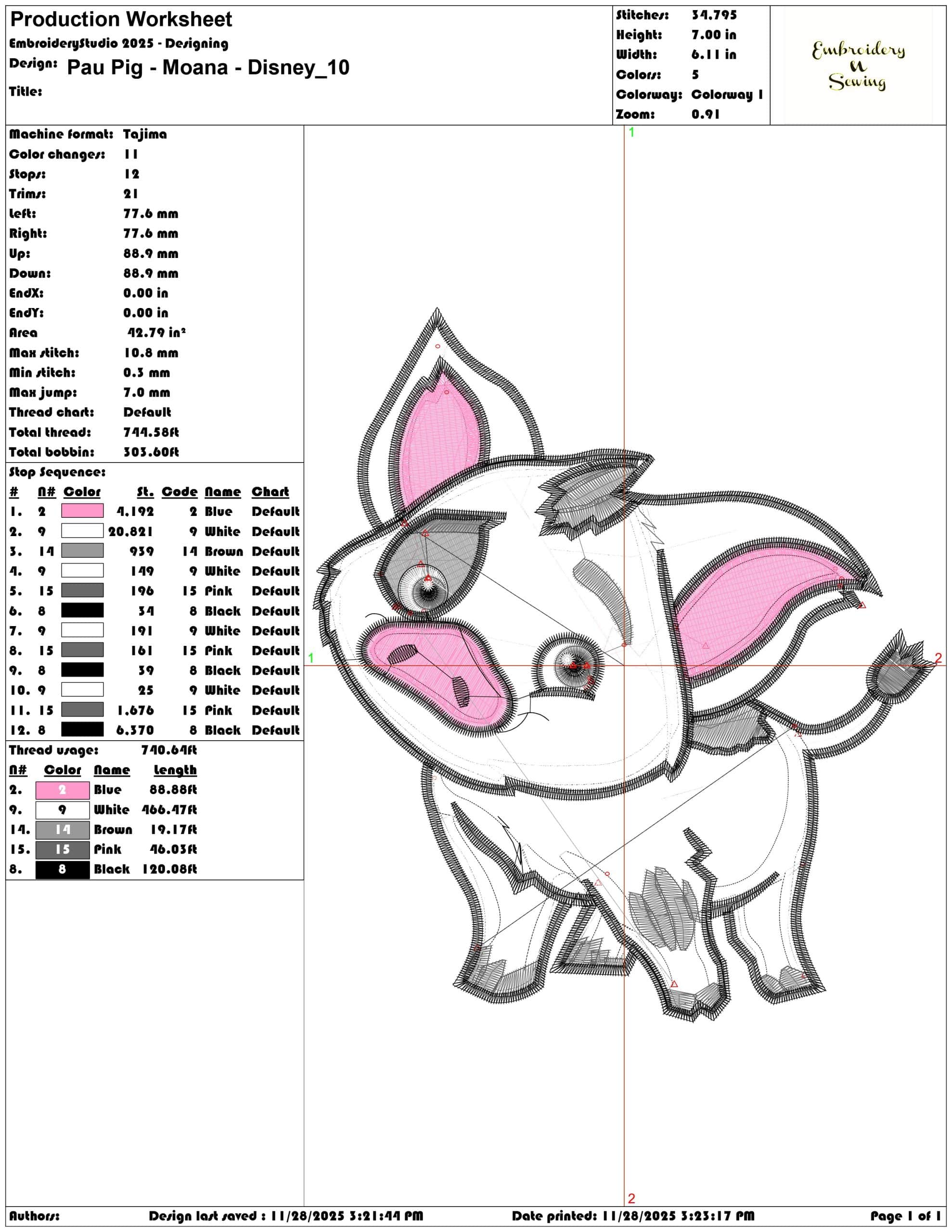 Pau Pig Moana Disney- Elegant embroidery design file - instant download — view 3