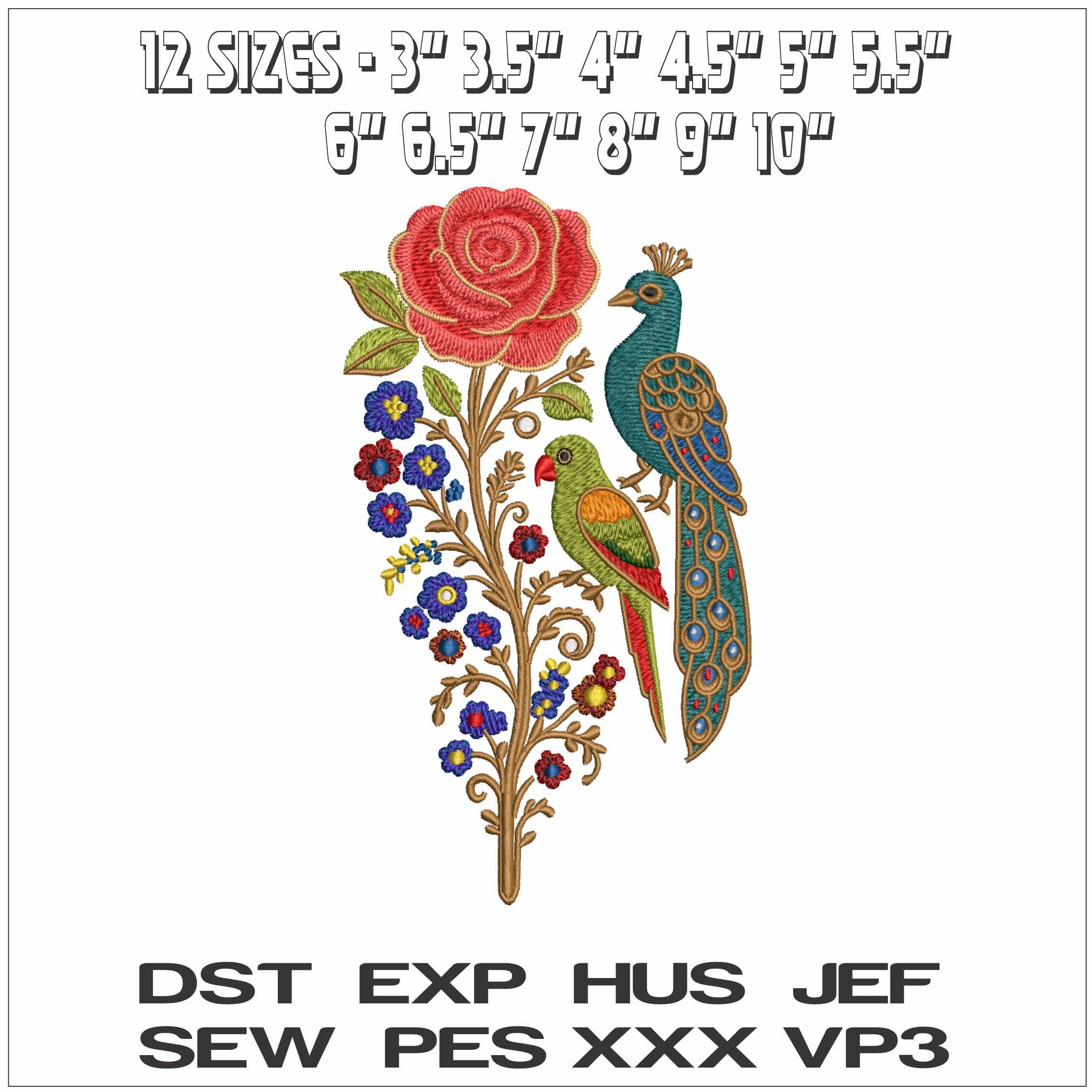 Peacock in flower- Elegant embroidery design file - instant download — view 2
