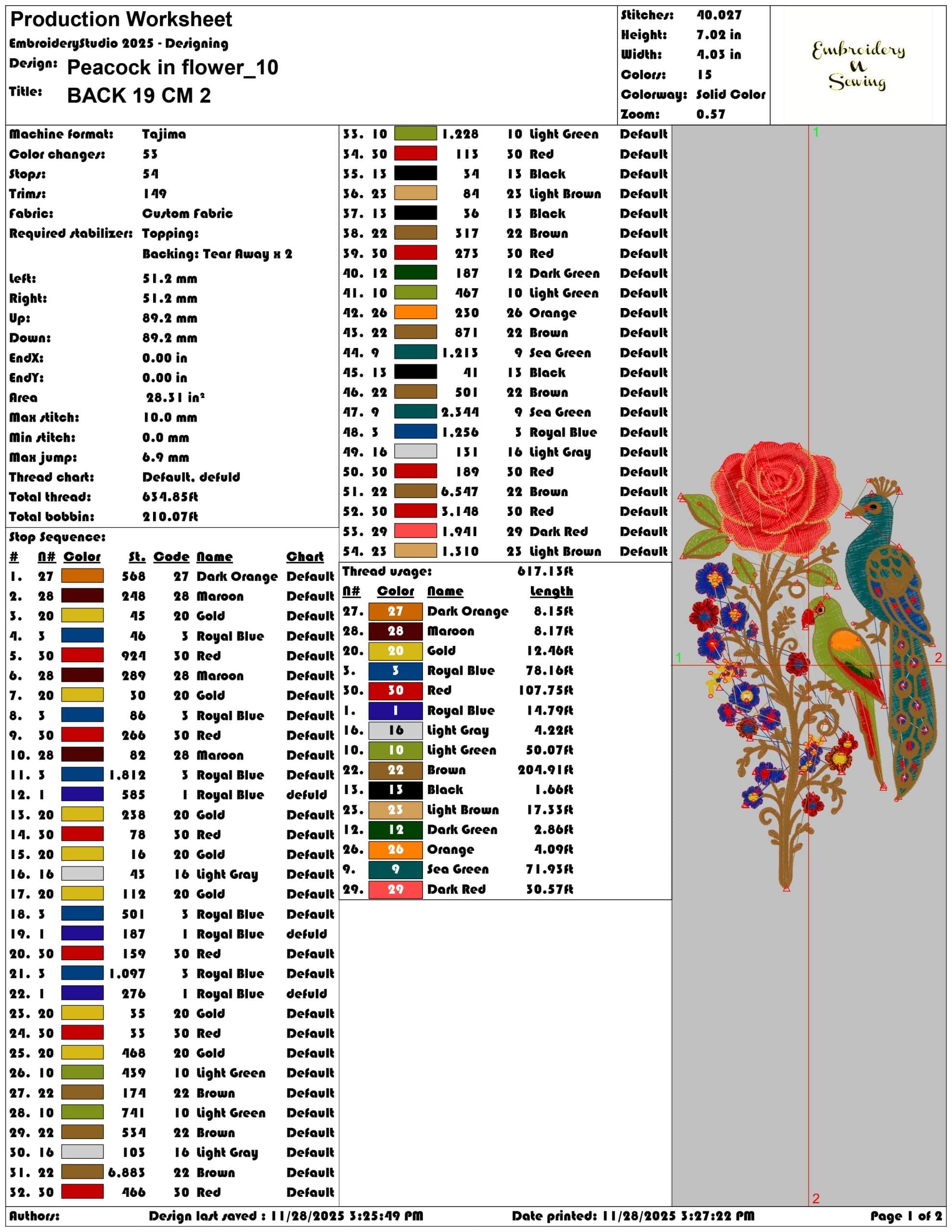 Peacock in flower- Elegant embroidery design file - instant download — view 3