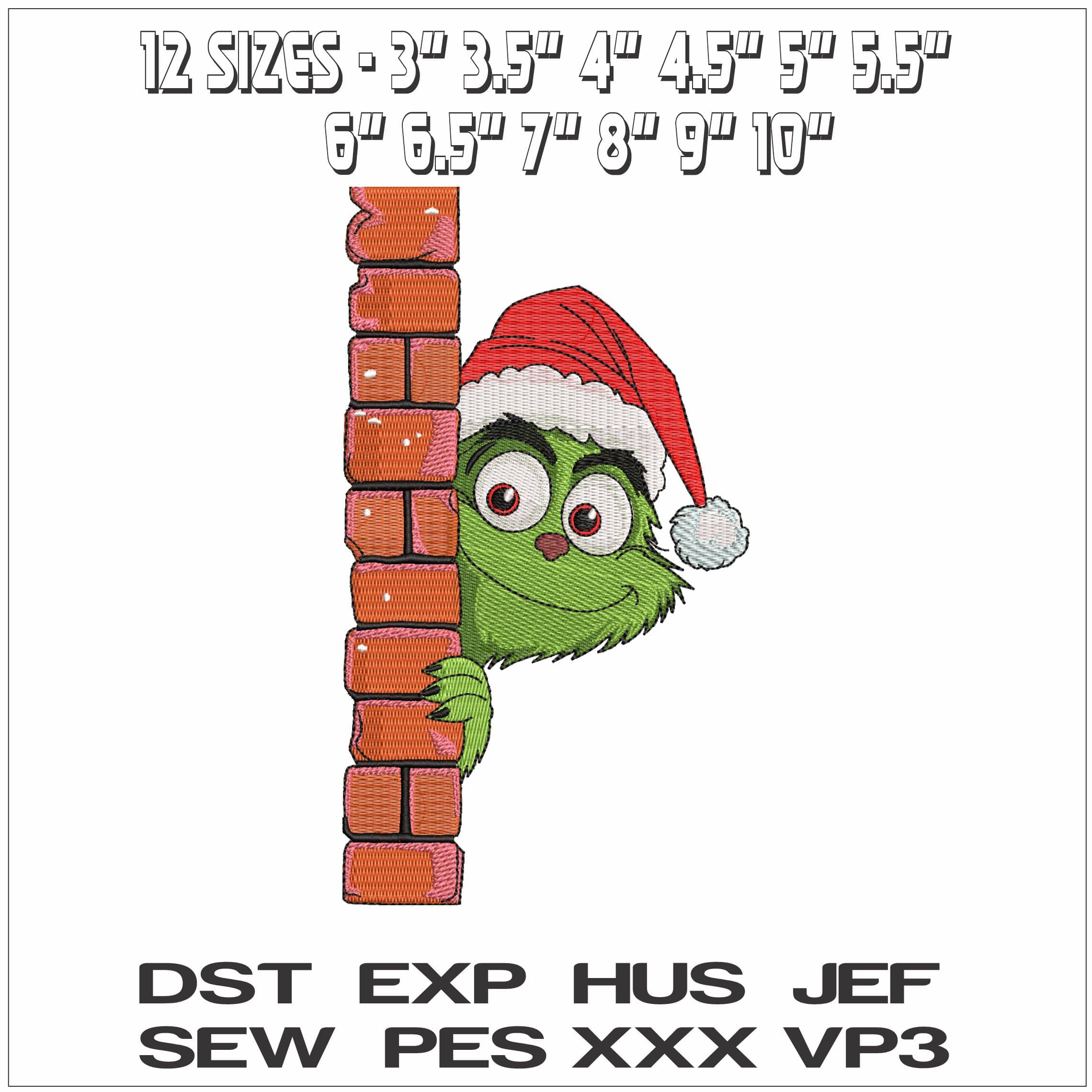 Peek a Boo Grinch- Elegant embroidery design file - instant download — view 2