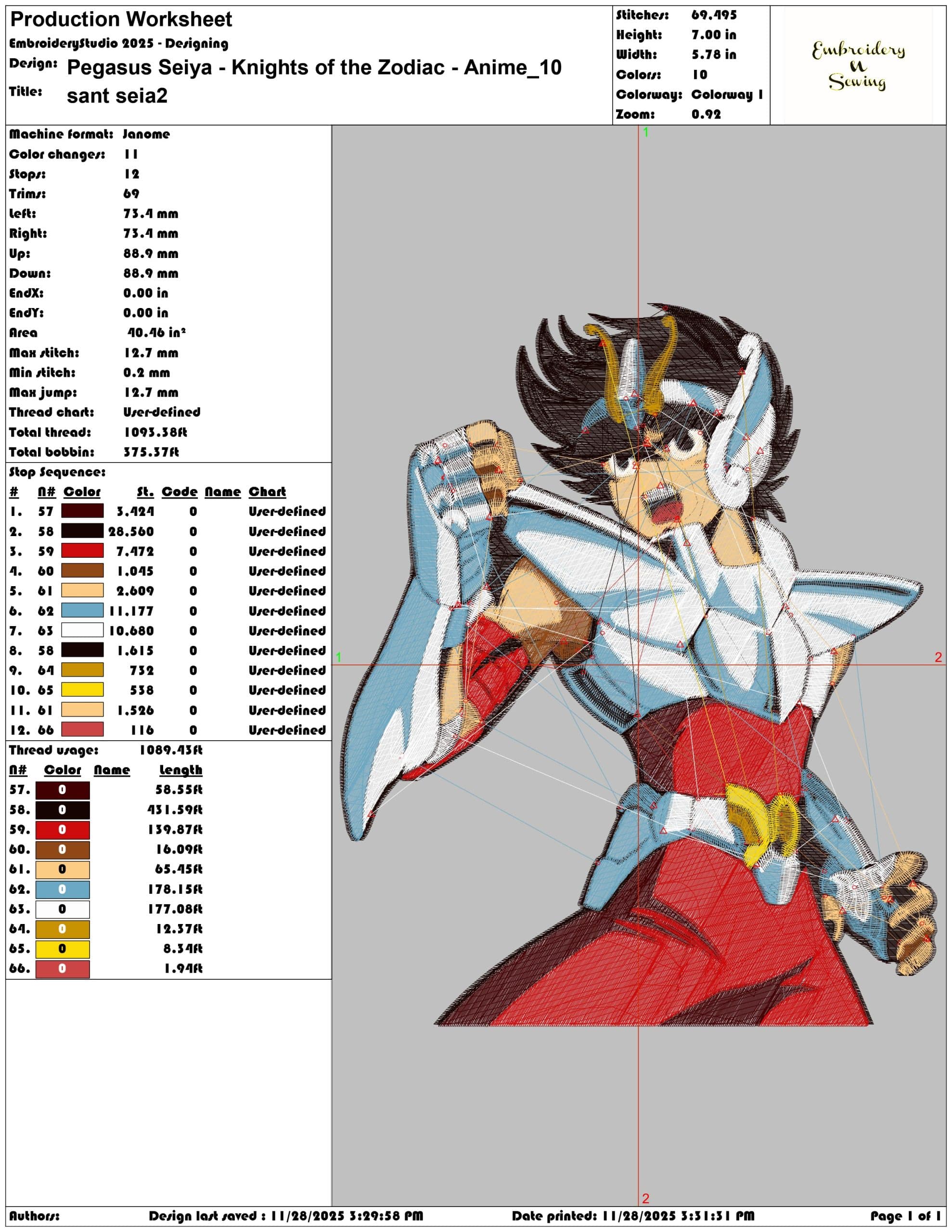 Pegasus Seiya Knights of the Zodiac Anime- Elegant embroidery design file - instant download — view 3