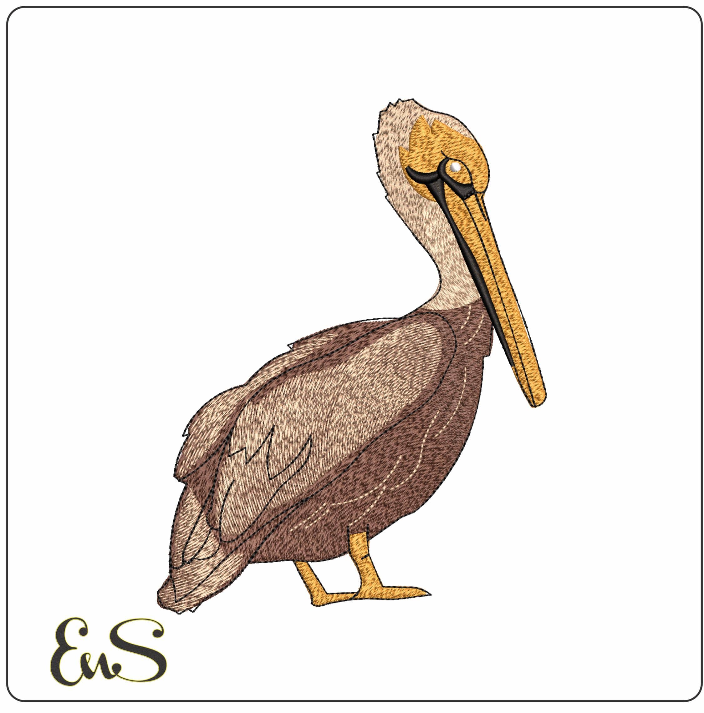 Pelican- Elegant embroidery design file - instant download