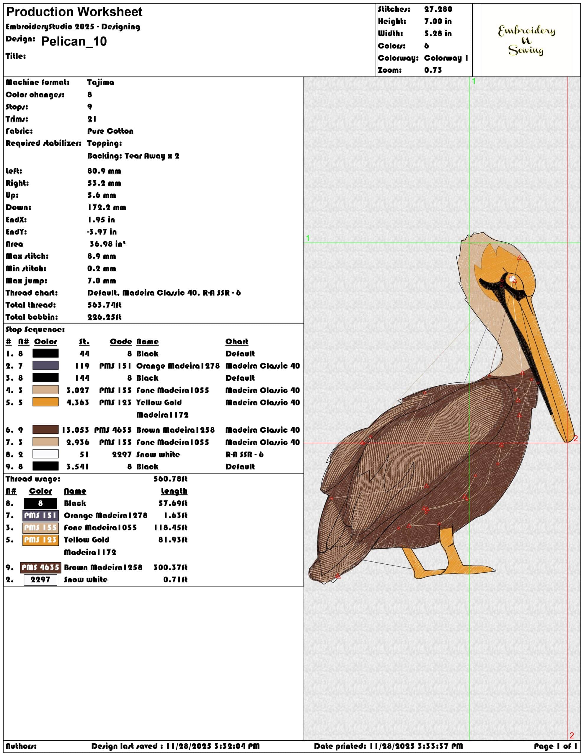 Pelican- Elegant embroidery design file - instant download — view 3