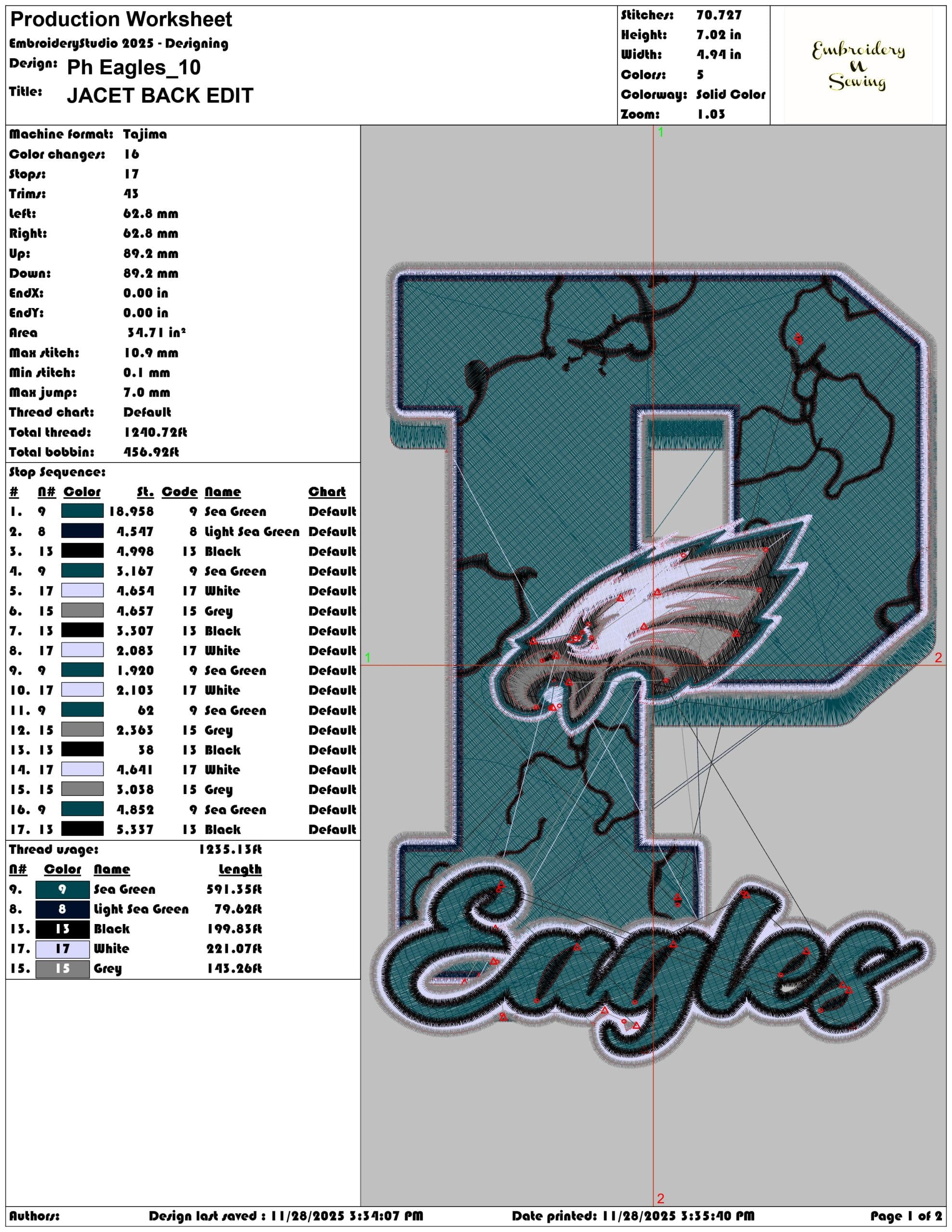 Ph Eagles- Elegant embroidery design file - instant download — view 3