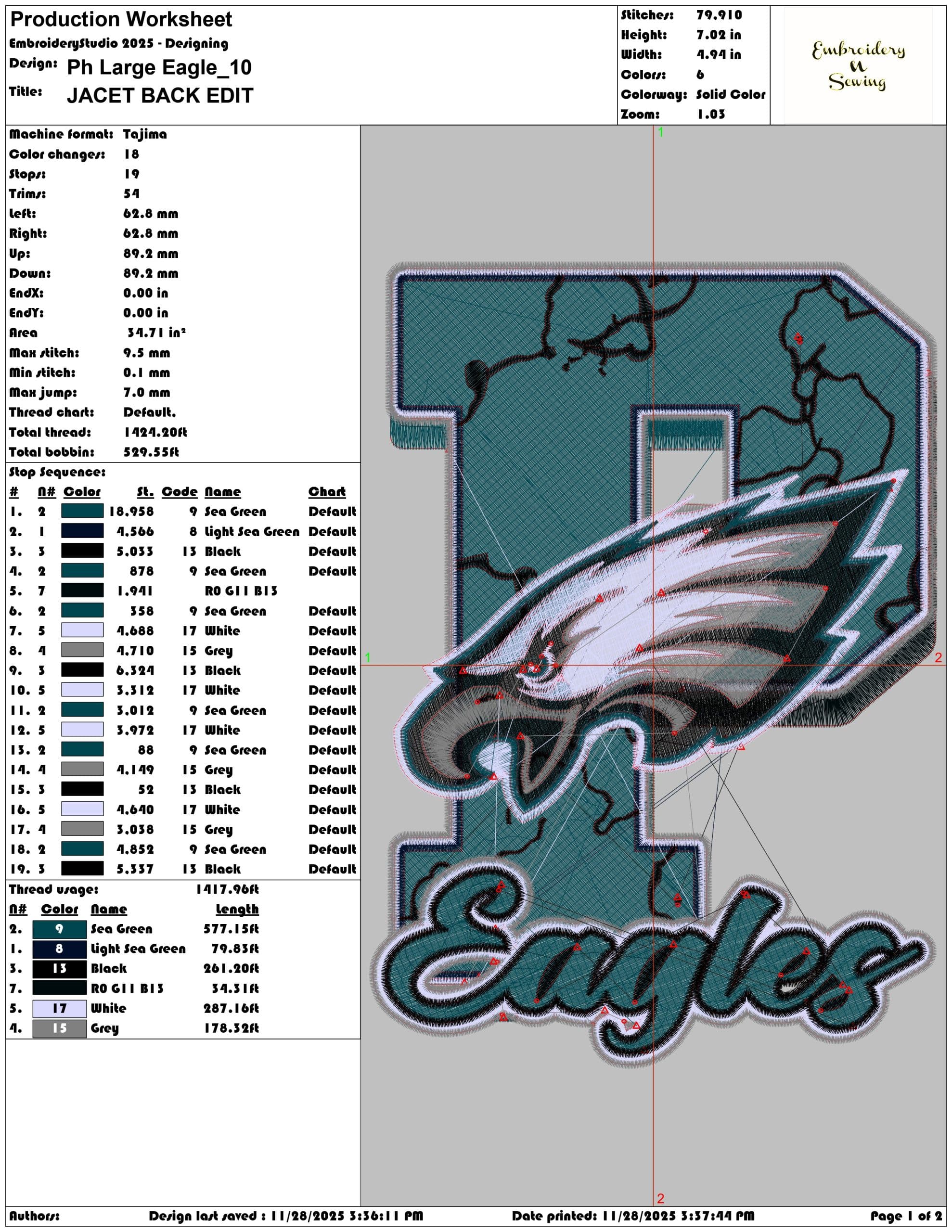 Ph Large Eagle- Elegant embroidery design file - instant download — view 3