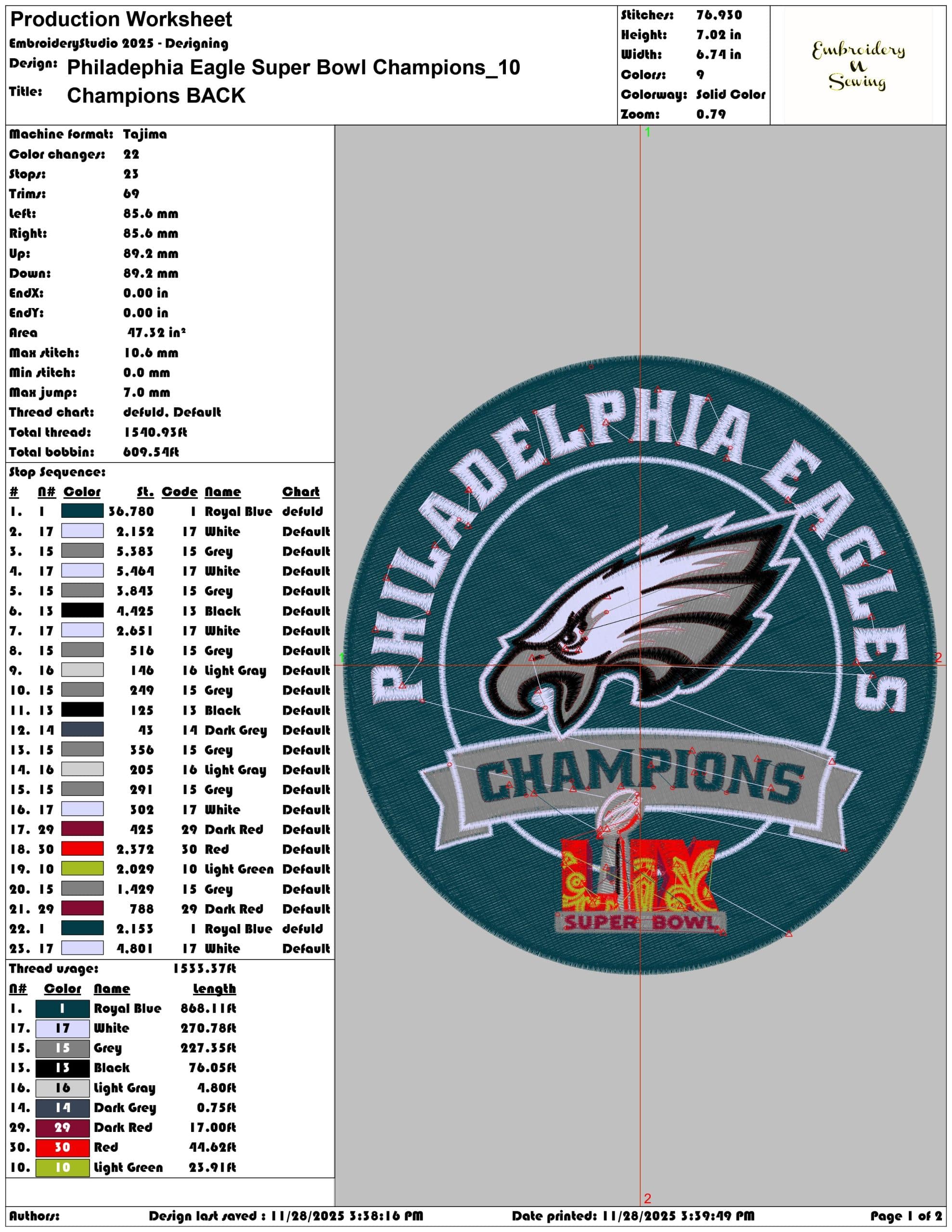 Philadephia Eagle Super Bowl Champions- Elegant embroidery design file - instant download — view 3