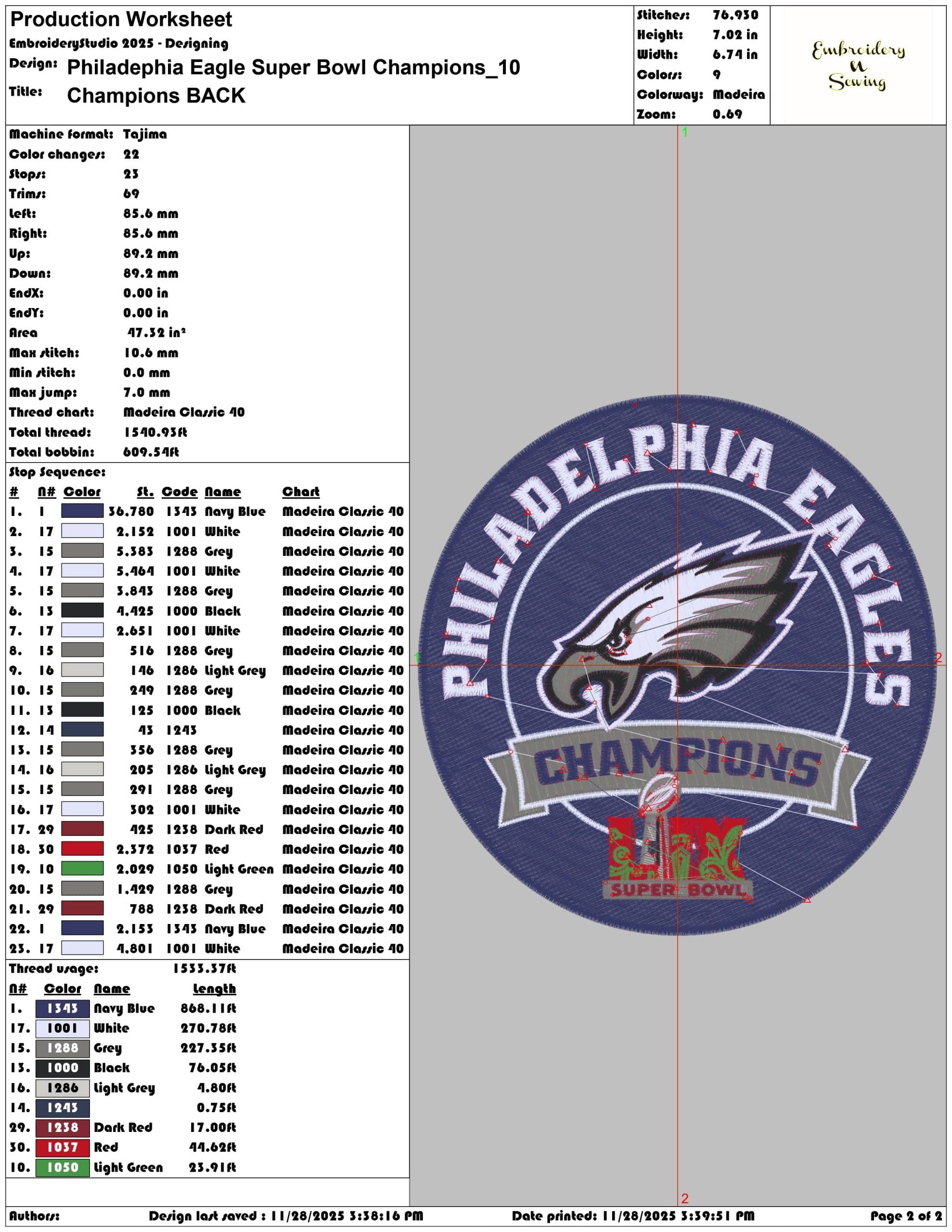 Philadephia Eagle Super Bowl Champions- Elegant embroidery design file - instant download — view 4