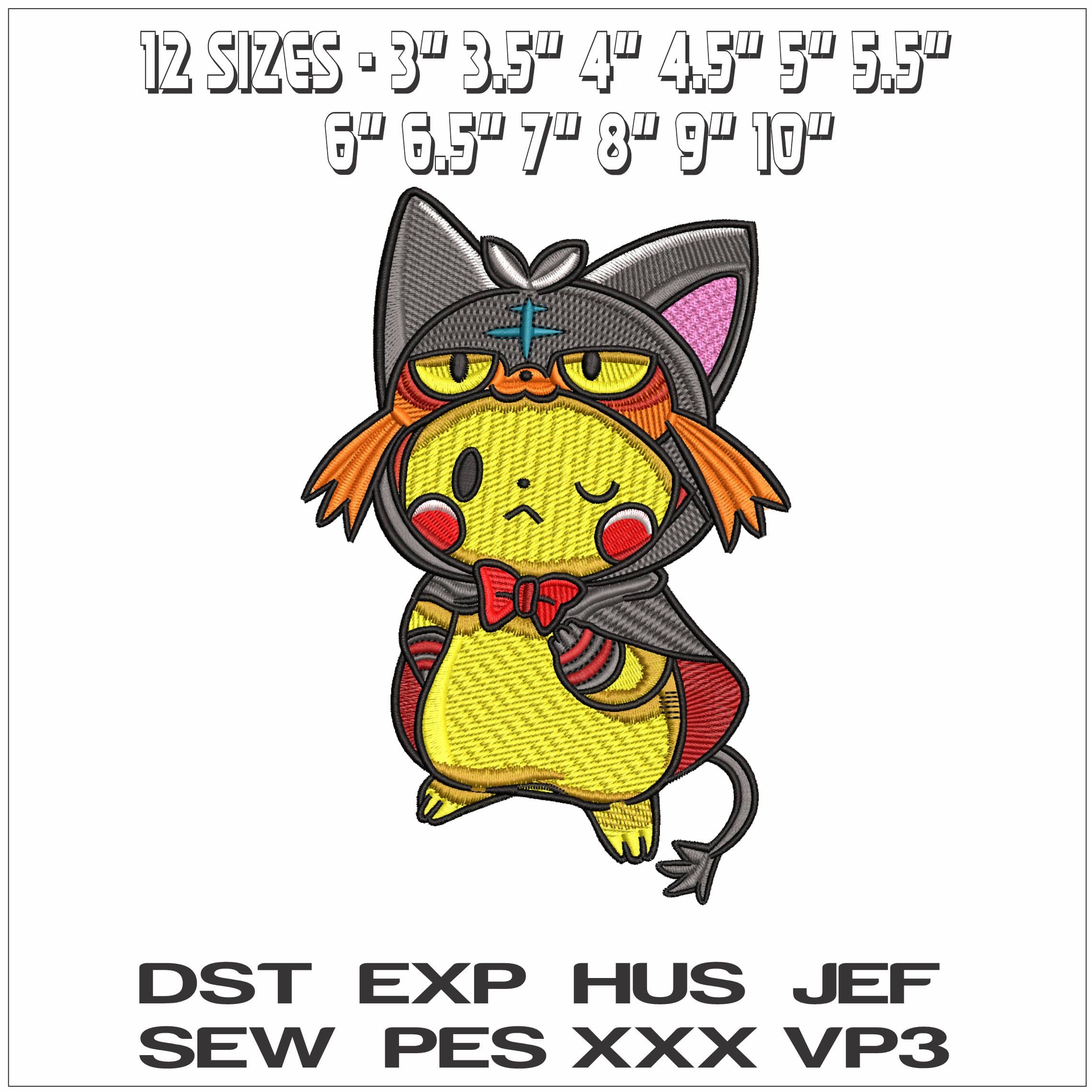 Picachu in Black Cape Pokemon Anime- Elegant embroidery design file - instant download — view 2
