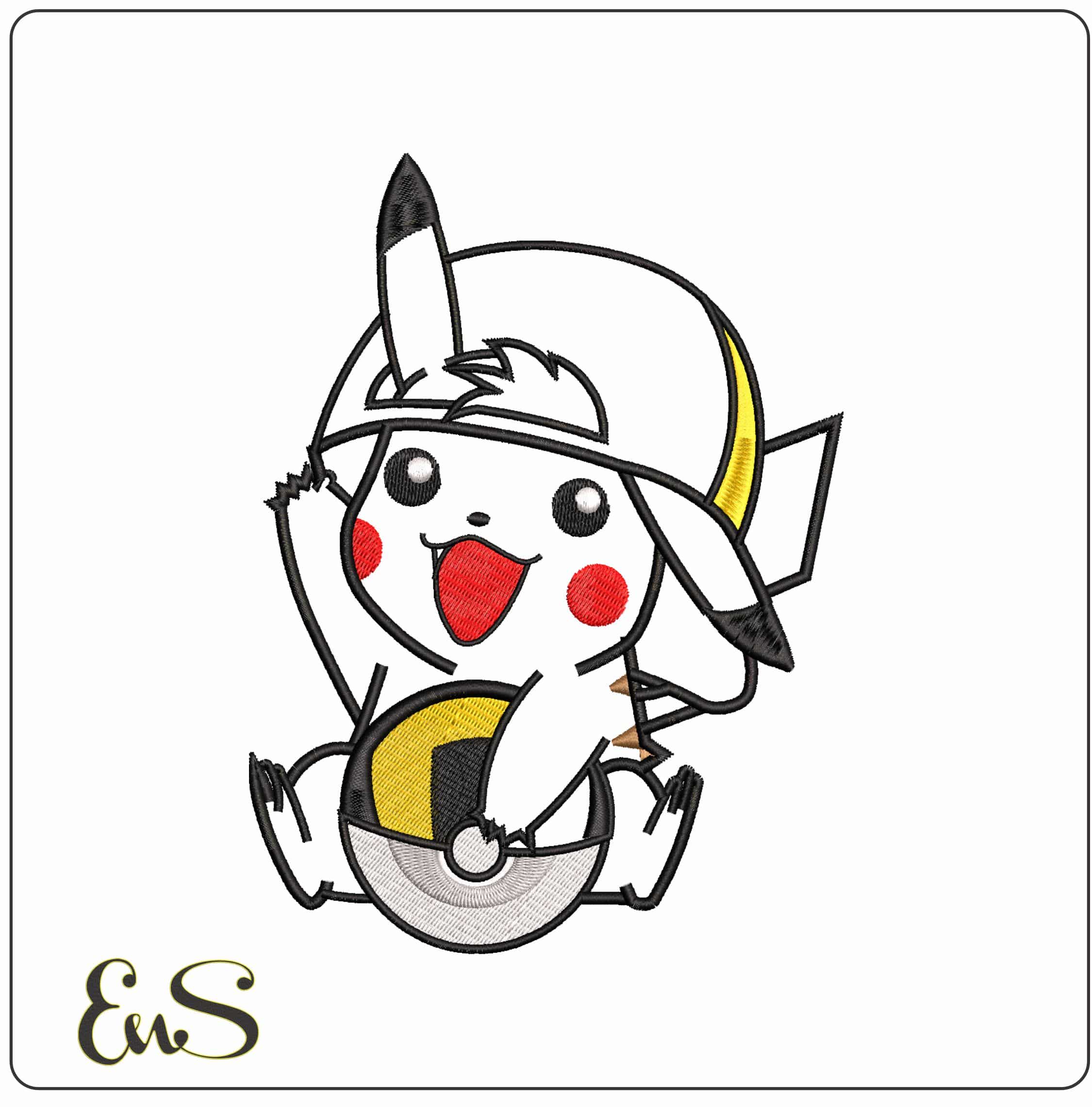Pikachu Applique- Elegant embroidery design file - instant download