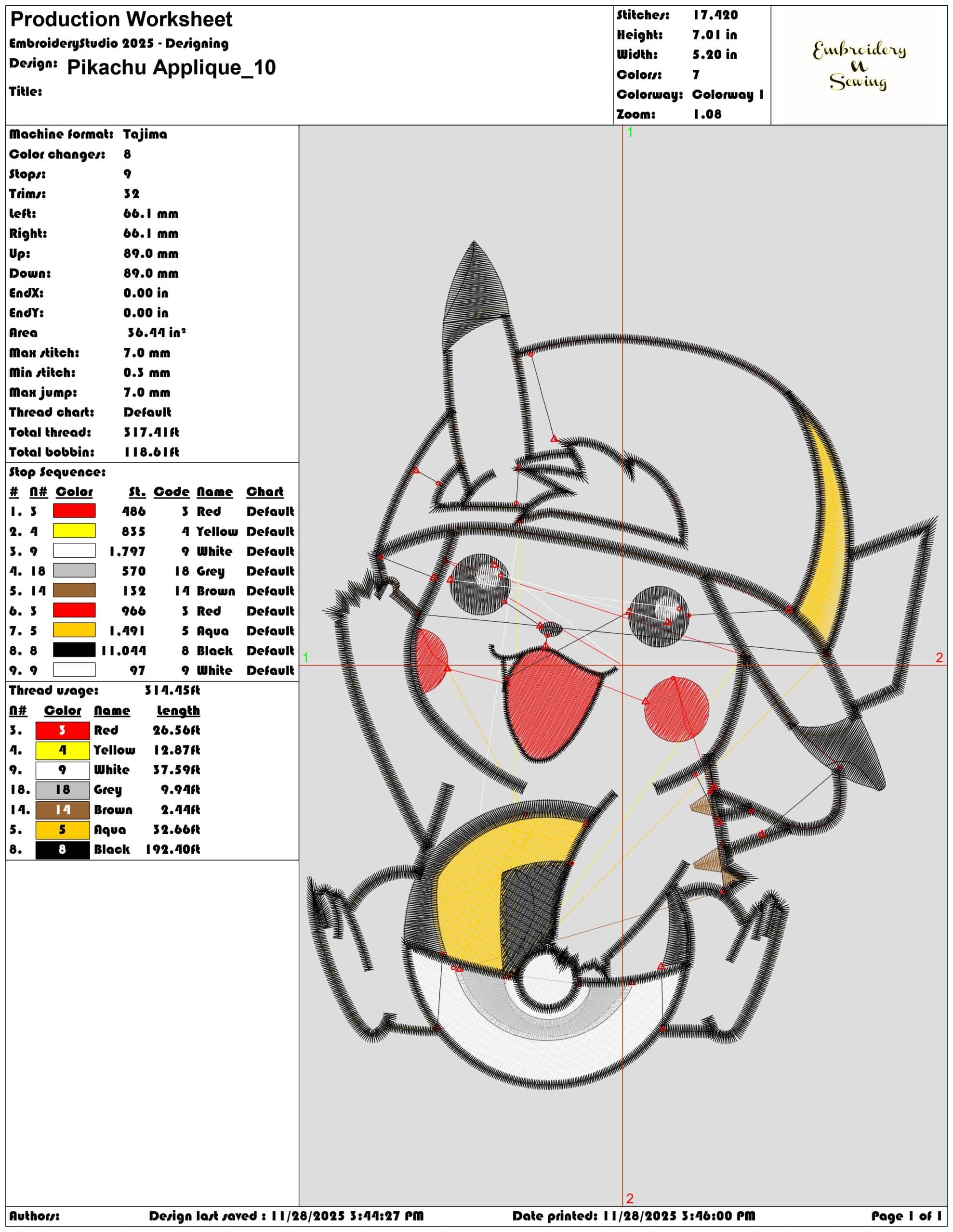 Pikachu Applique- Elegant embroidery design file - instant download — view 3