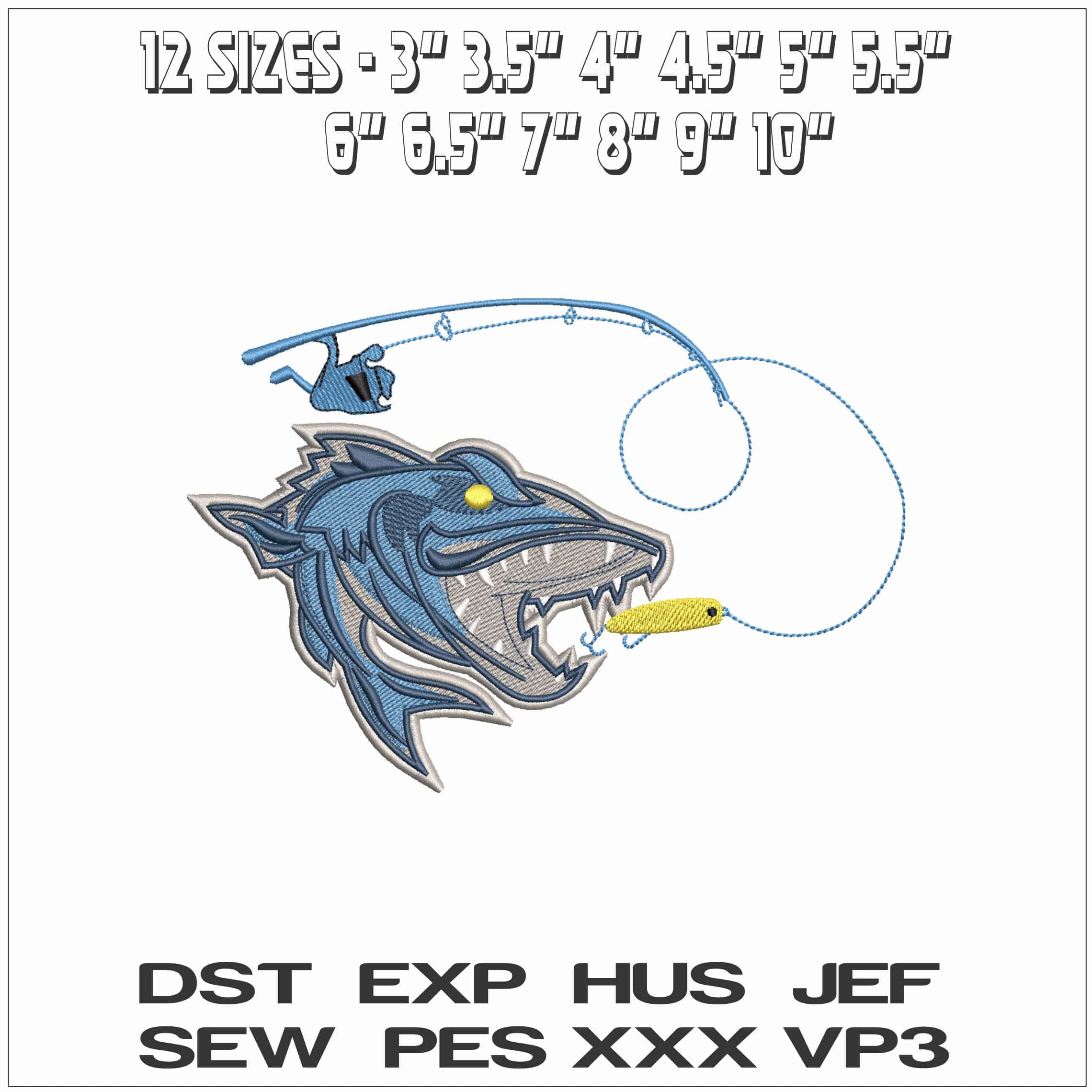 Pike Fishing- Elegant embroidery design file - instant download — view 2