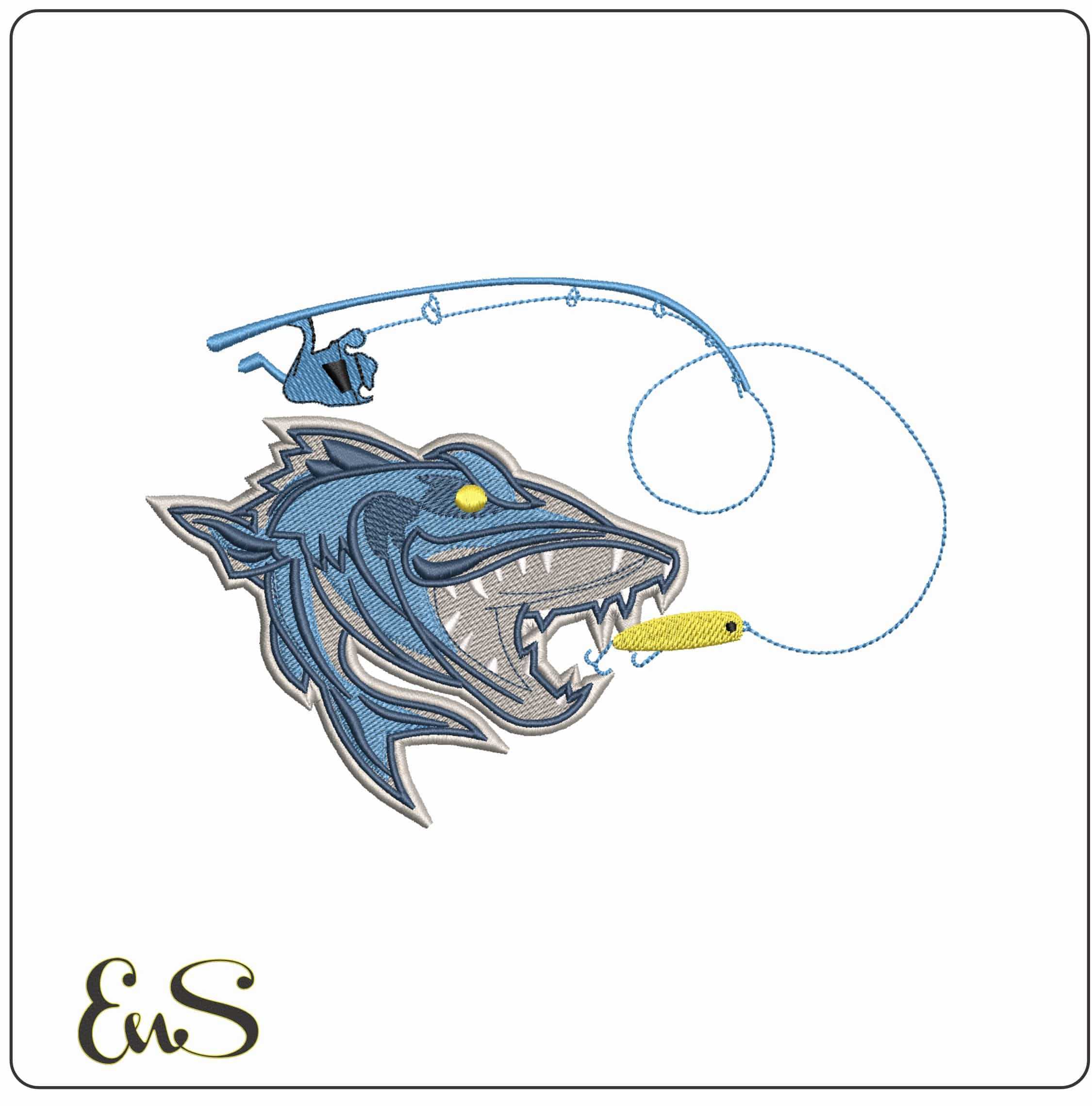 Pike Fishing- Elegant embroidery design file - instant download