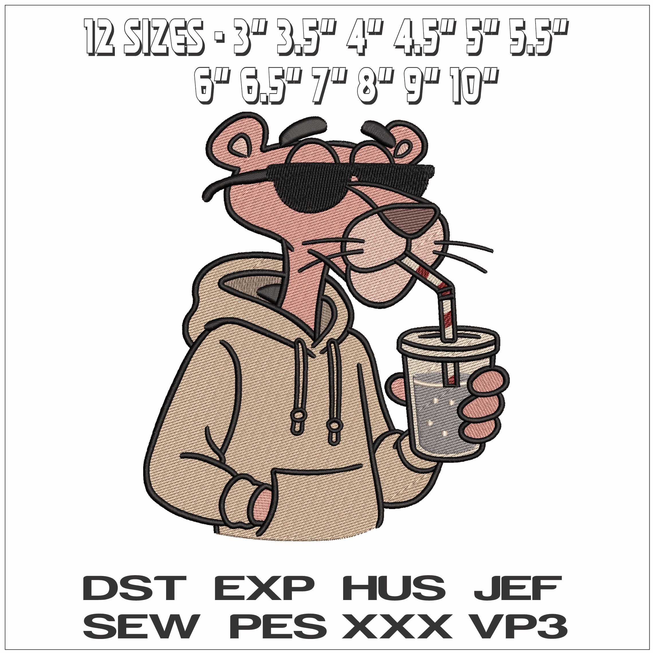 Pink Panther with Soda- Elegant embroidery design file - instant download — view 2