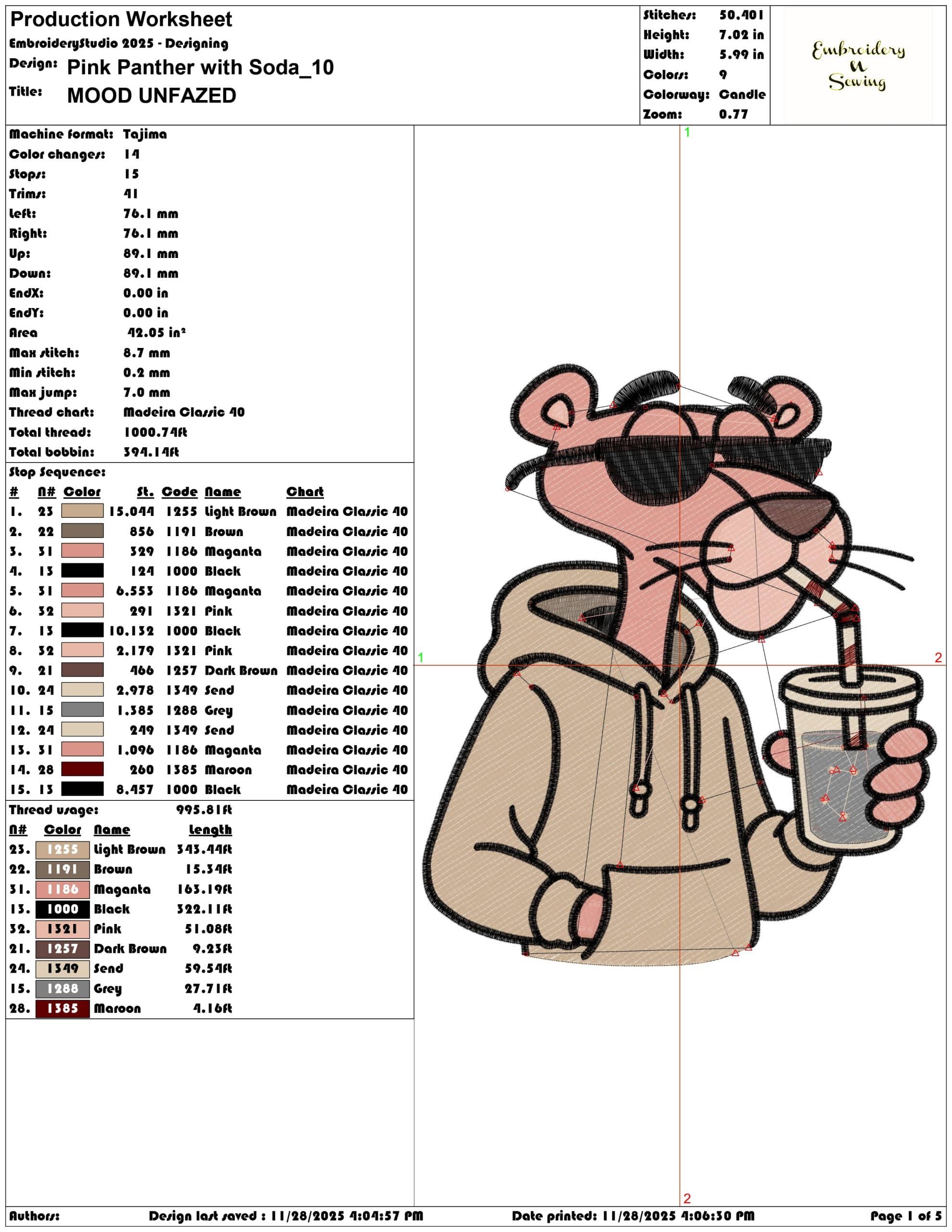 Pink Panther with Soda- Elegant embroidery design file - instant download — view 3