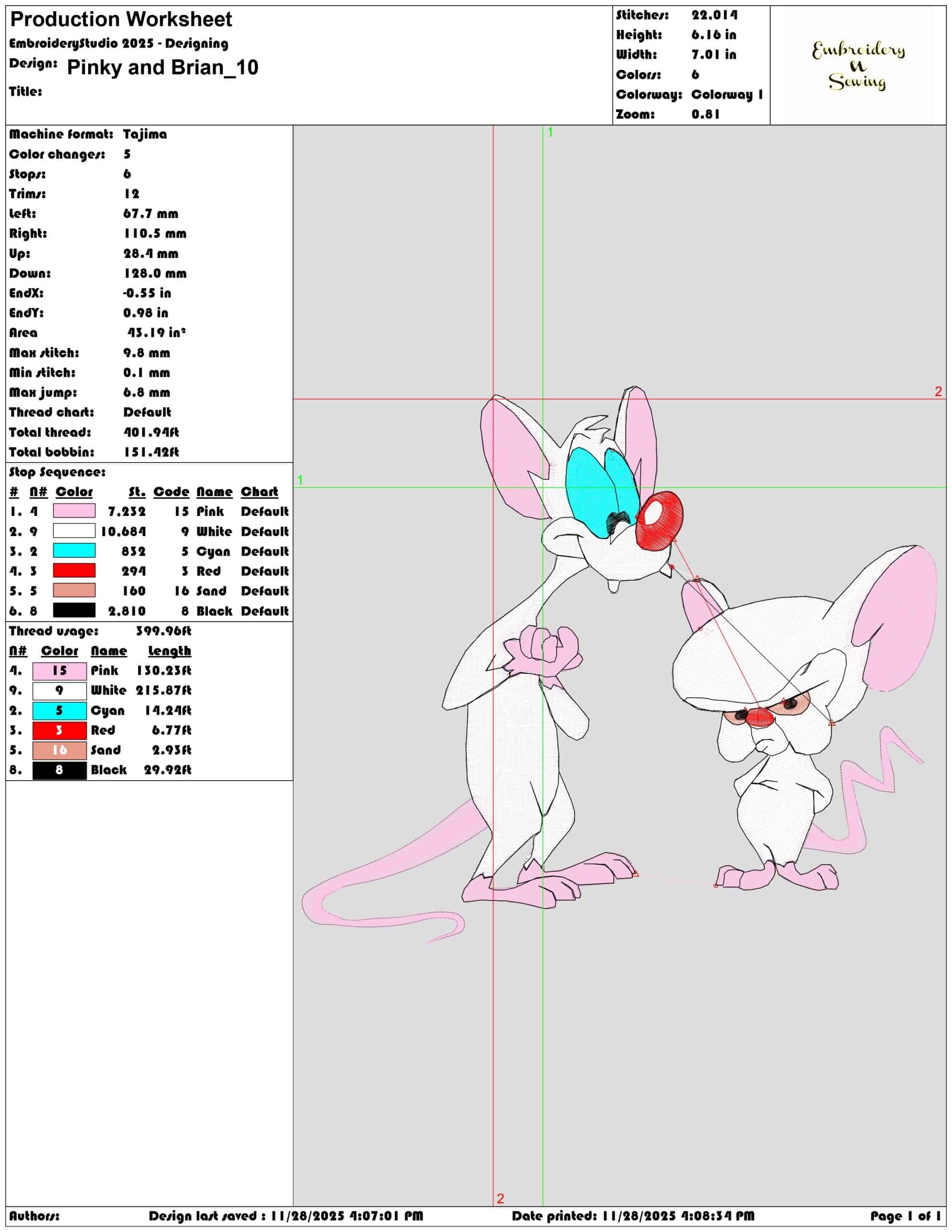 Pinky and Brian- Elegant embroidery design file - instant download — view 3