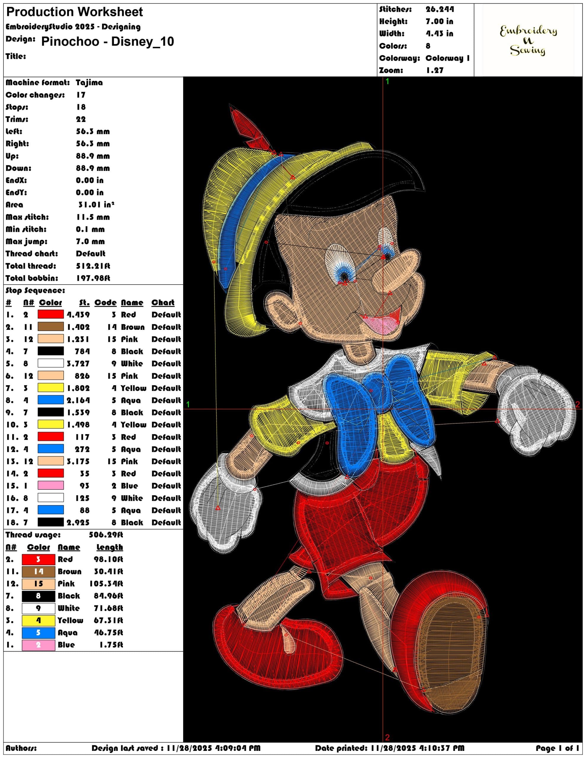 Pinochoo Disney- Elegant embroidery design file - instant download — view 3