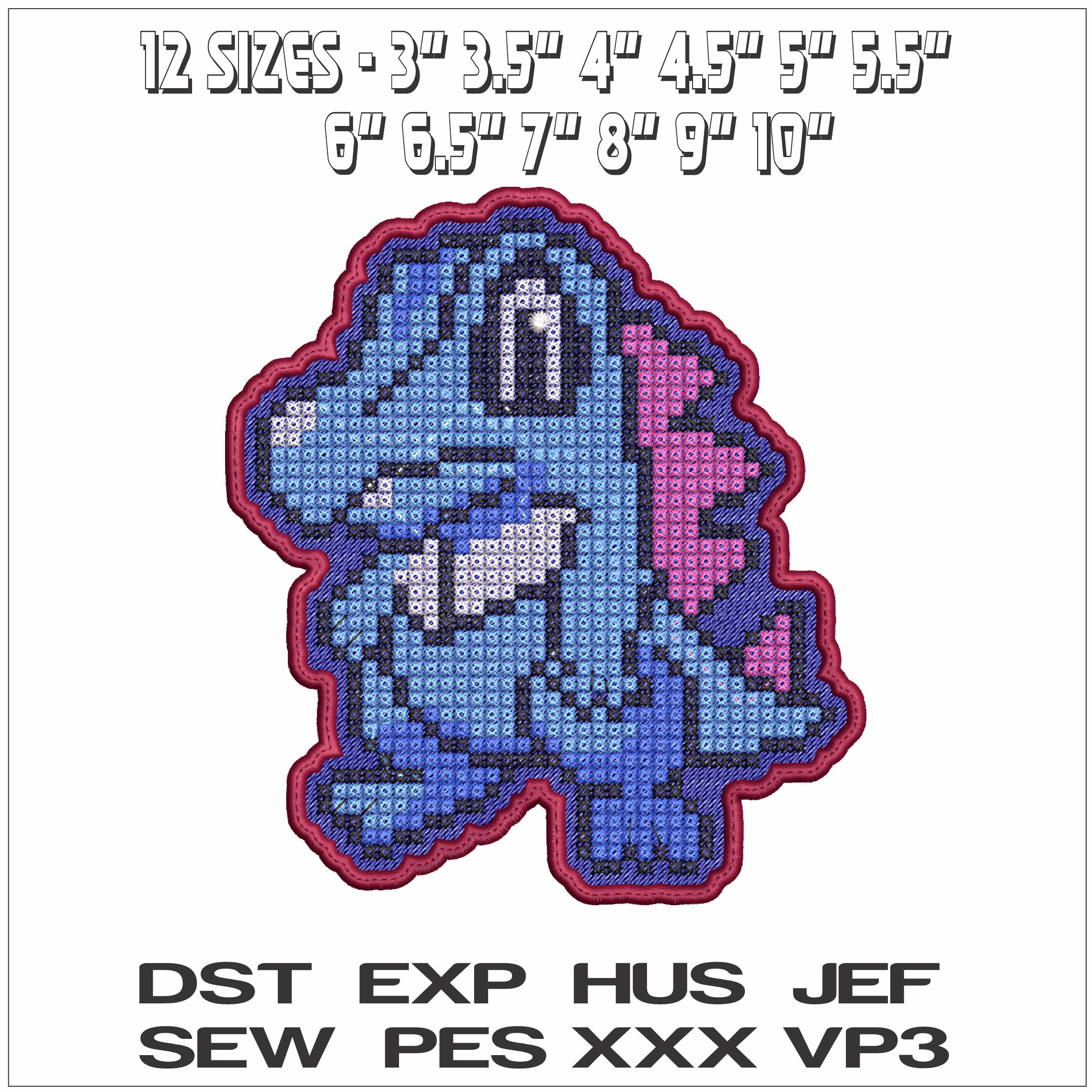 Pixel Totodile Pokemon Anime- Elegant embroidery design file - instant download — view 2