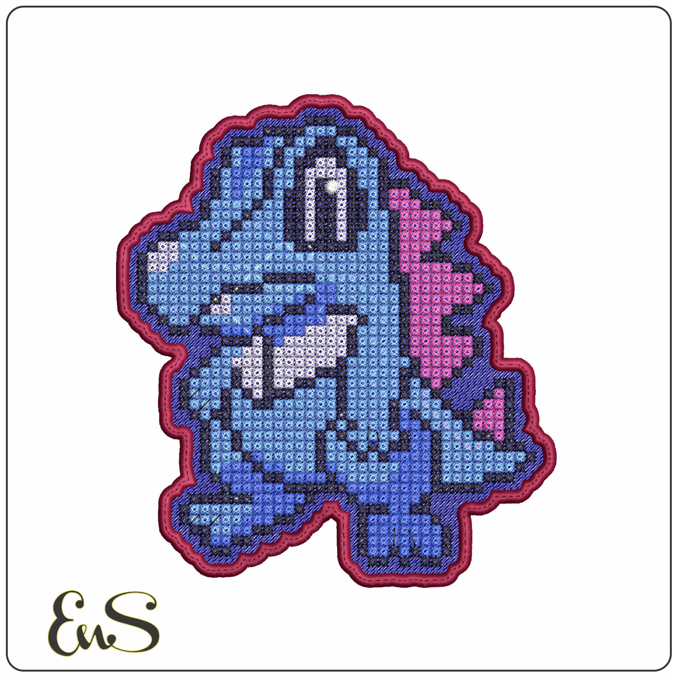 Pixel Totodile Pokemon Anime- Elegant embroidery design file - instant download