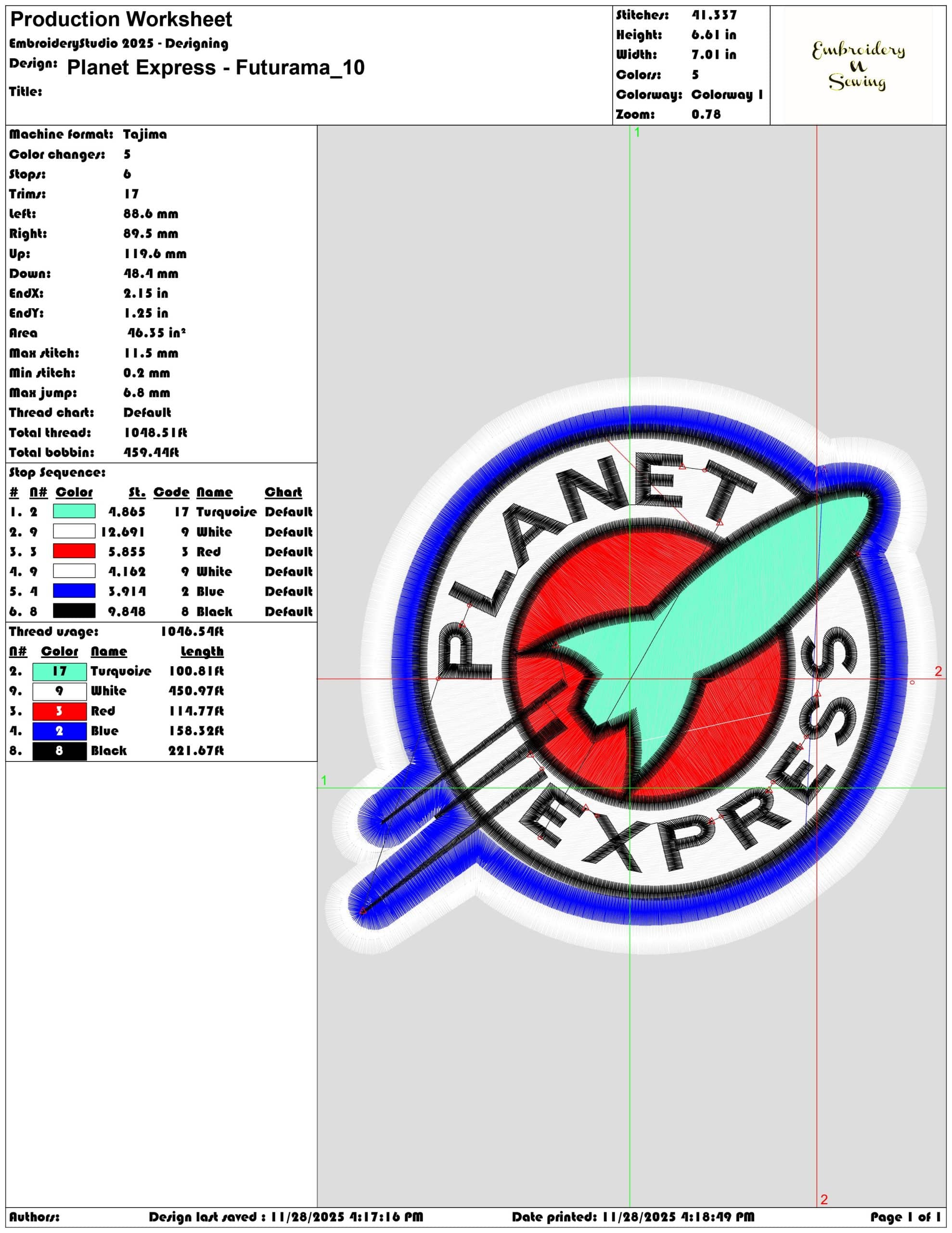 Planet Express Futurama- Elegant embroidery design file - instant download — view 3