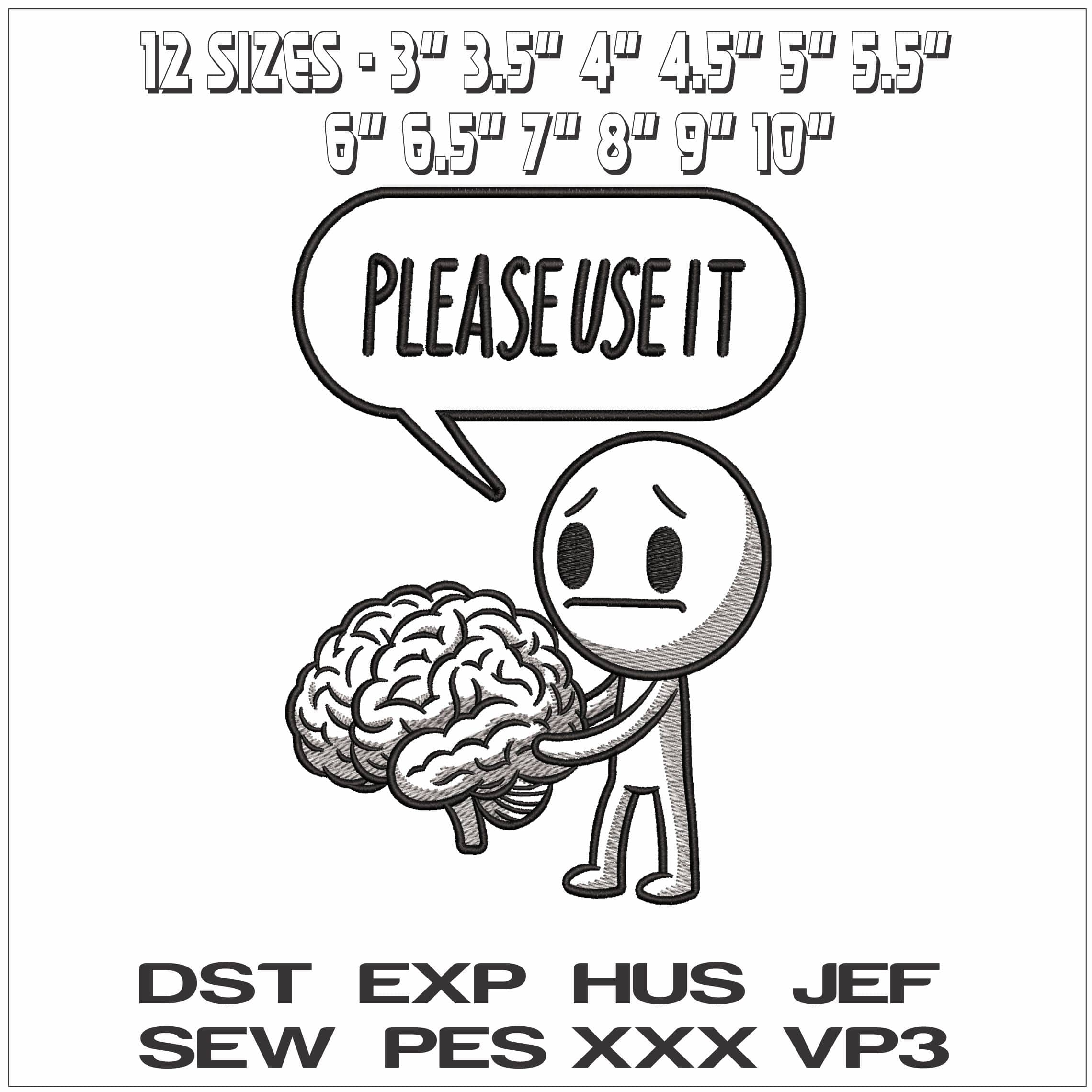 Please use your brain- Elegant embroidery design file - instant download — view 2