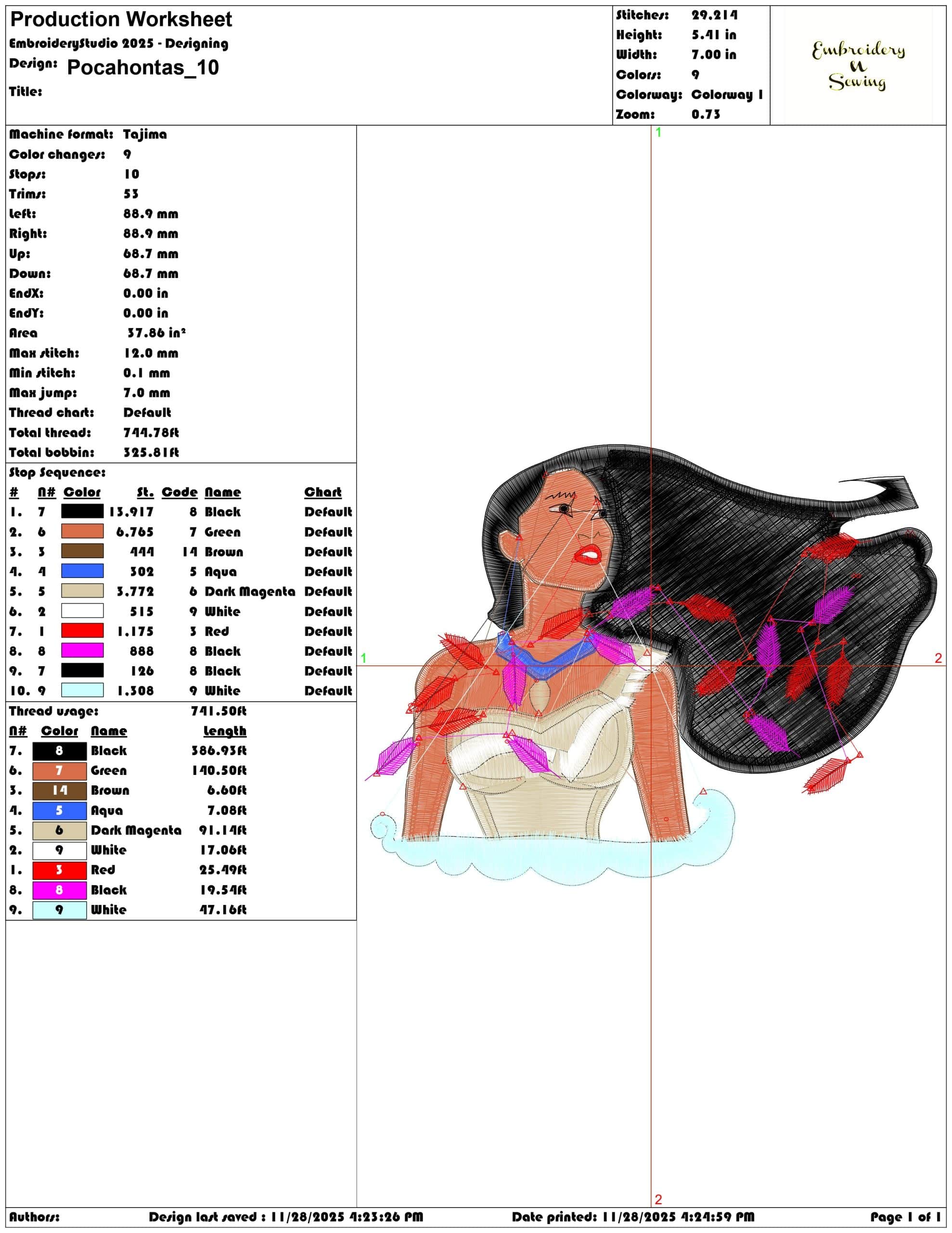 Pocahontas- Elegant embroidery design file - instant download — view 3