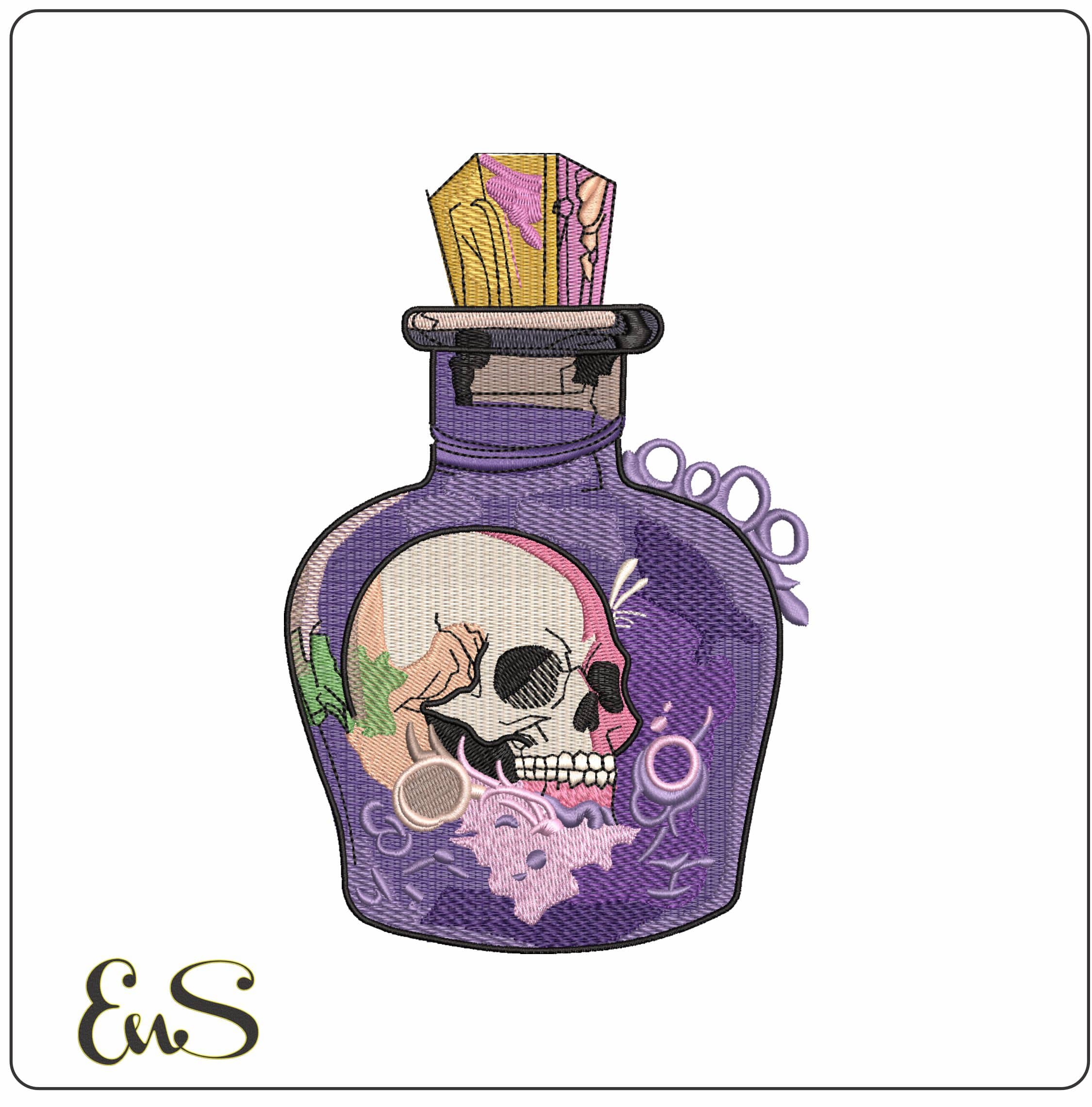 Poison With Skull on Bottle- Elegant embroidery design file - instant download