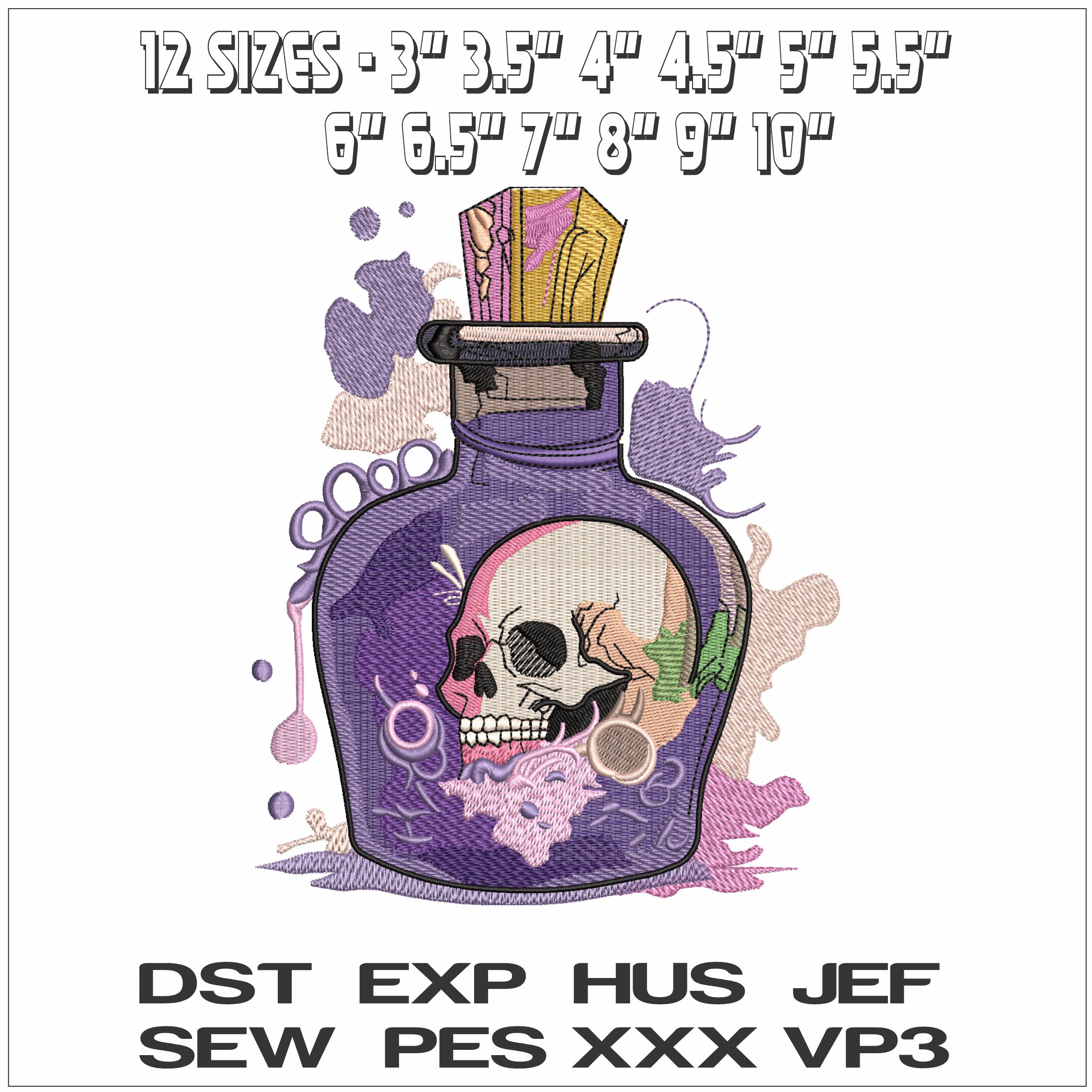 Poison With Skull on Bottle and Mist- Elegant embroidery design file - instant download — view 2