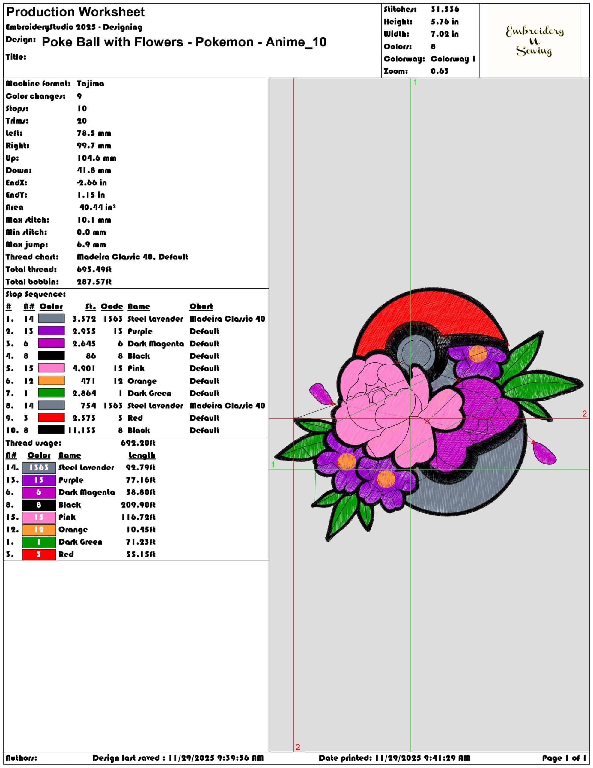 Poke Ball with Flowers Pokemon Anime- Elegant embroidery design file - instant download — view 3