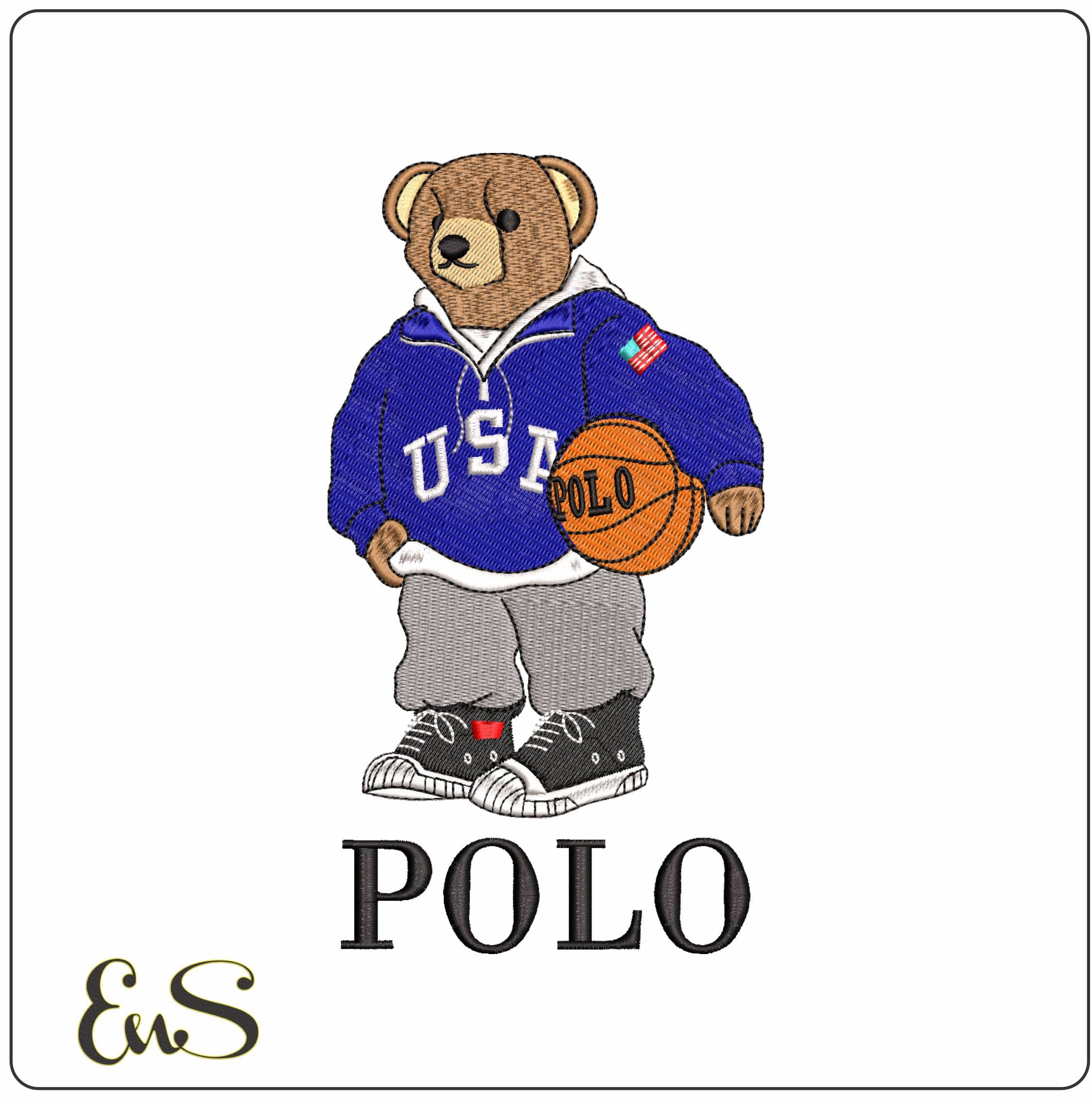 POLO Bear with Basketball- Elegant embroidery design file - instant download