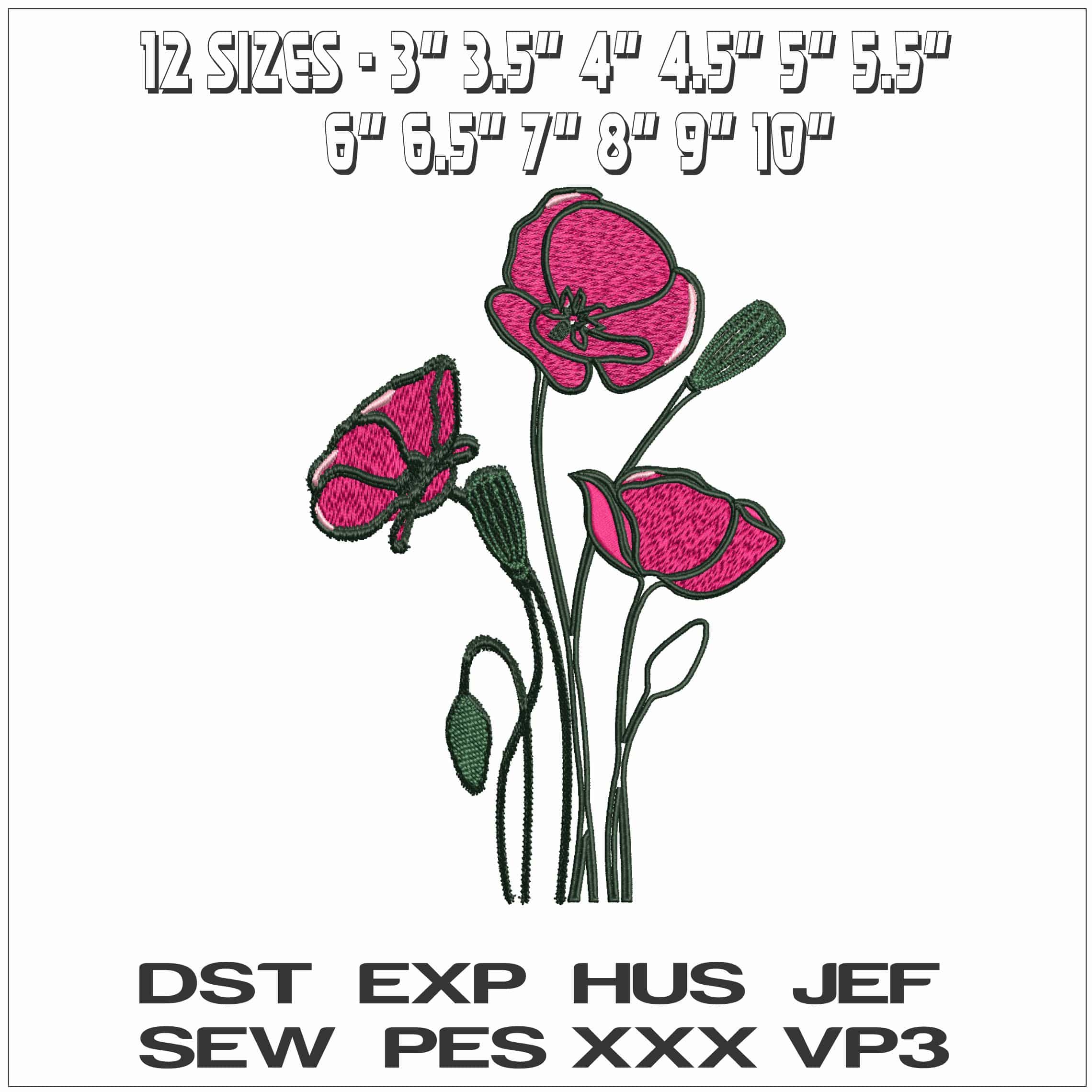Poppies- Elegant embroidery design file - instant download — view 2