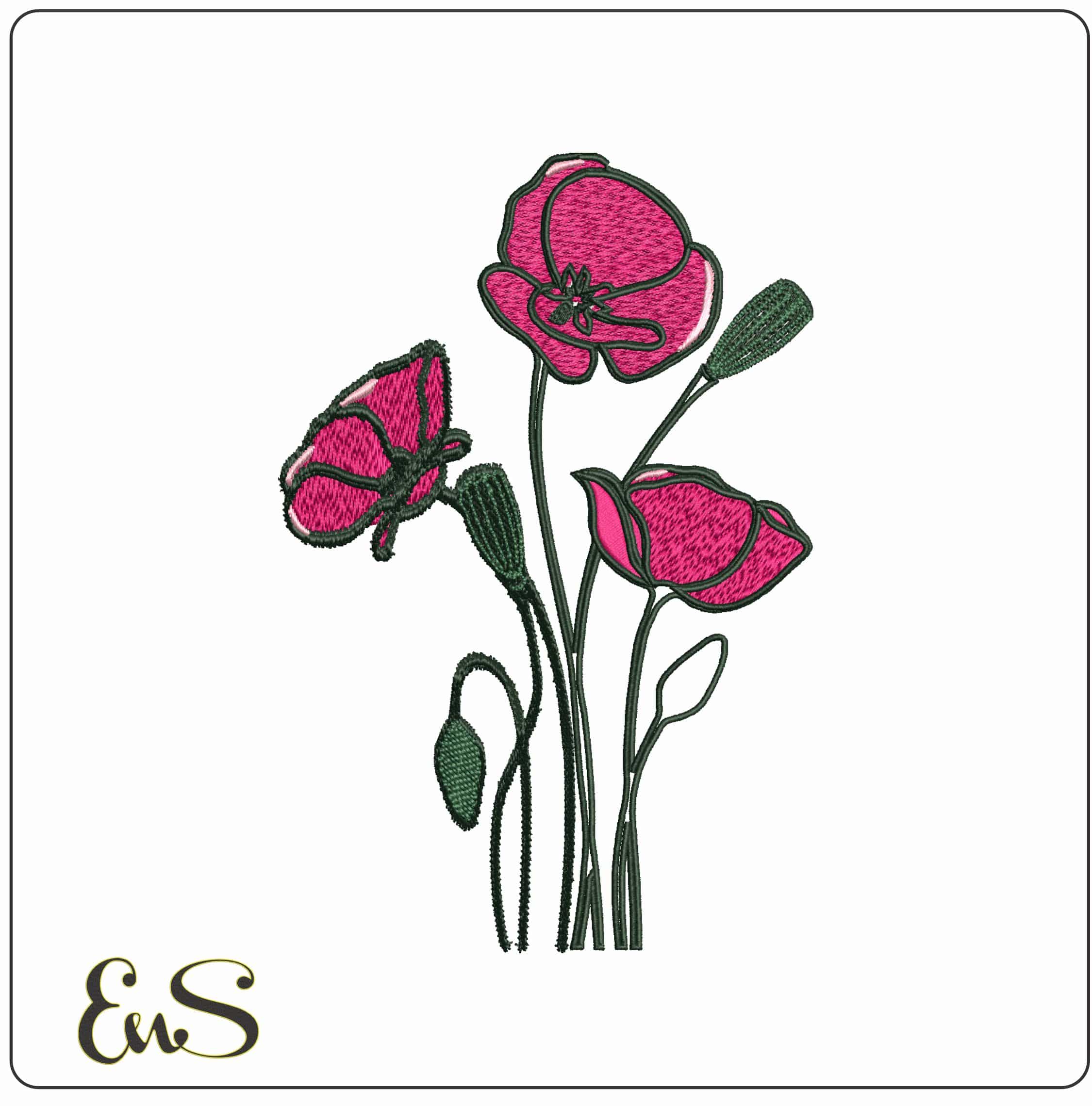Poppies- Elegant embroidery design file - instant download