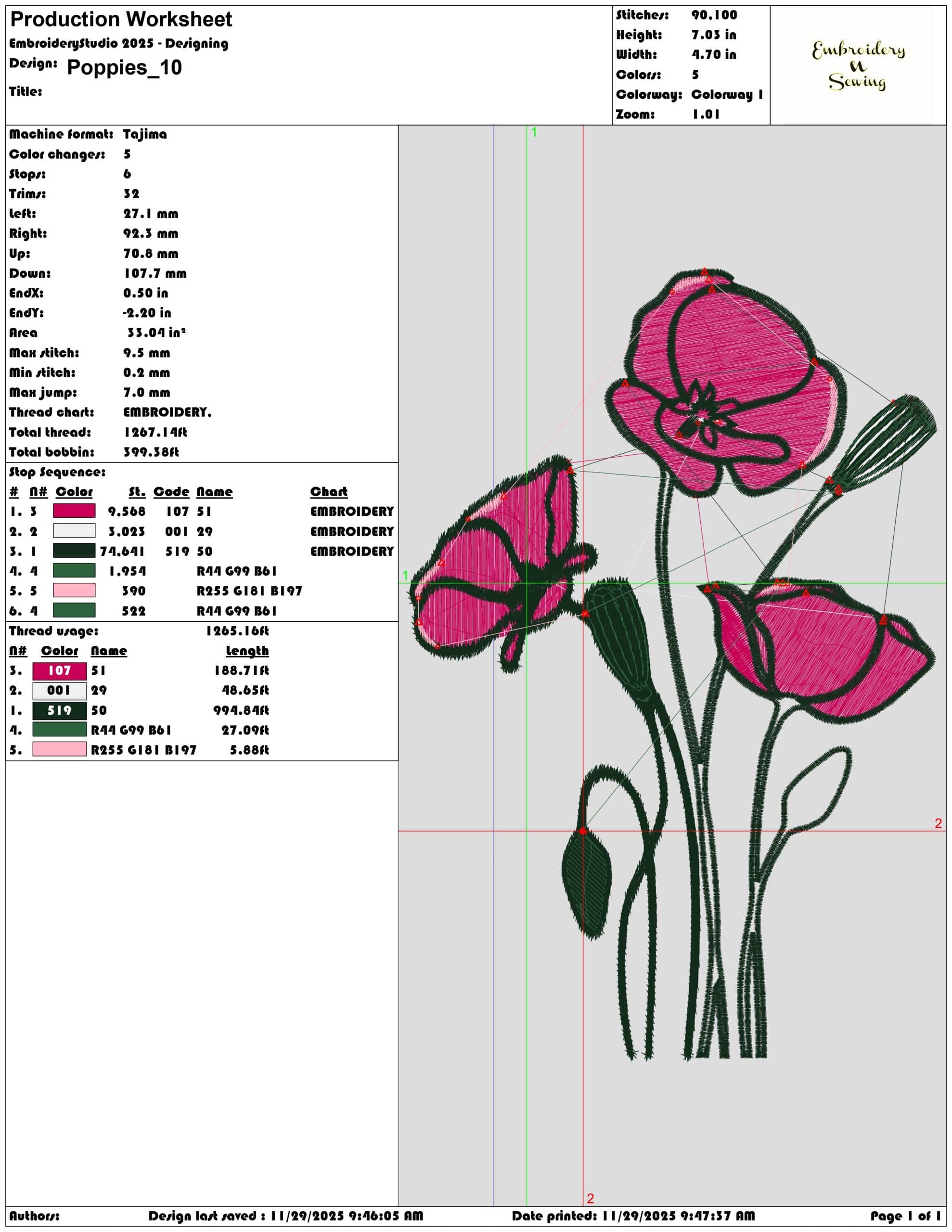 Poppies- Elegant embroidery design file - instant download — view 3