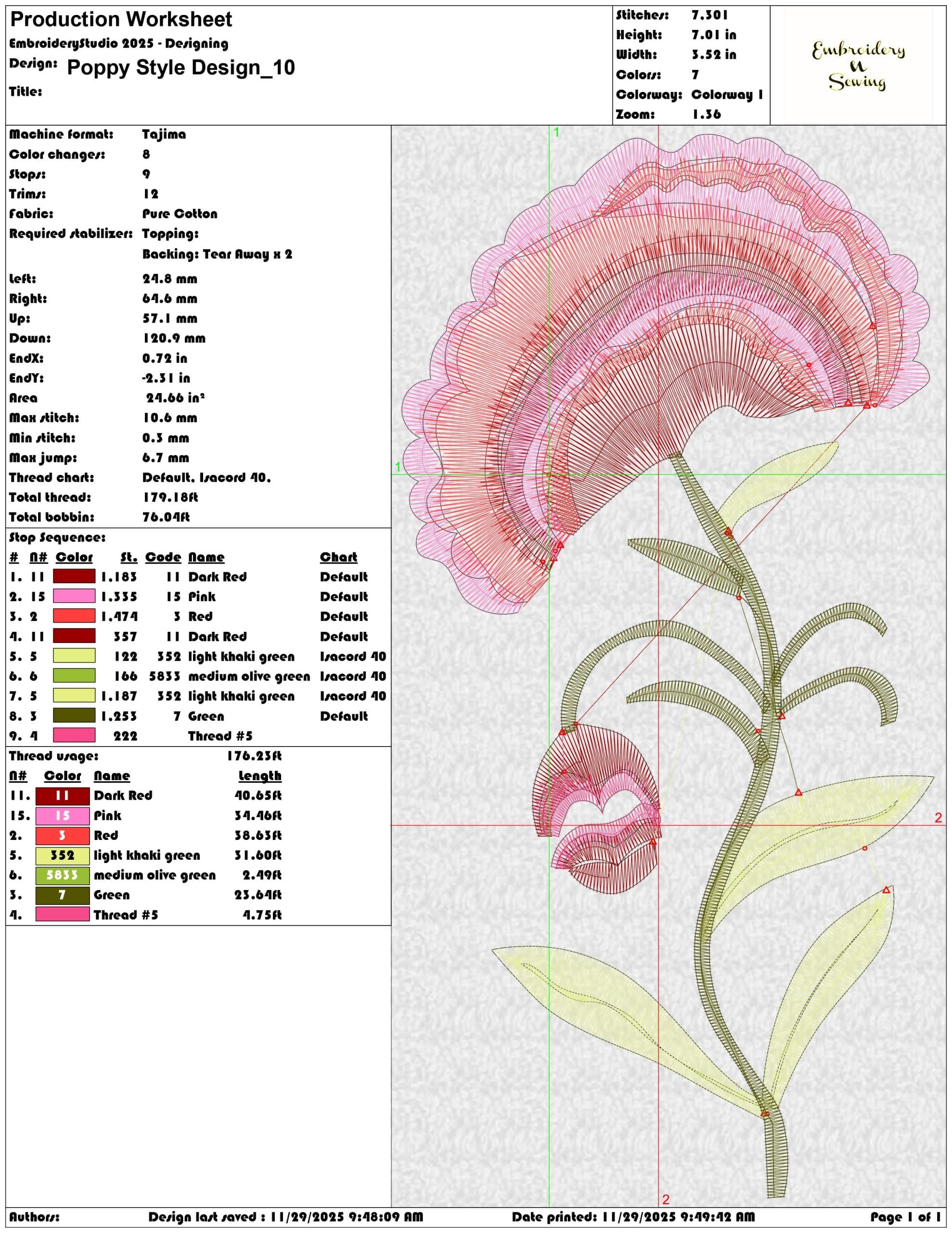 Poppy Style Design- Elegant embroidery design file - instant download — view 3