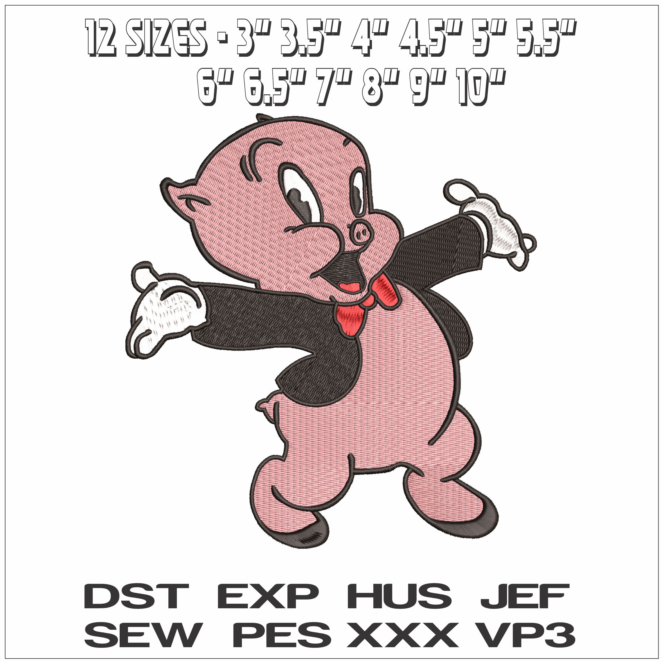 Porkie Pig- Elegant embroidery design file - instant download — view 2