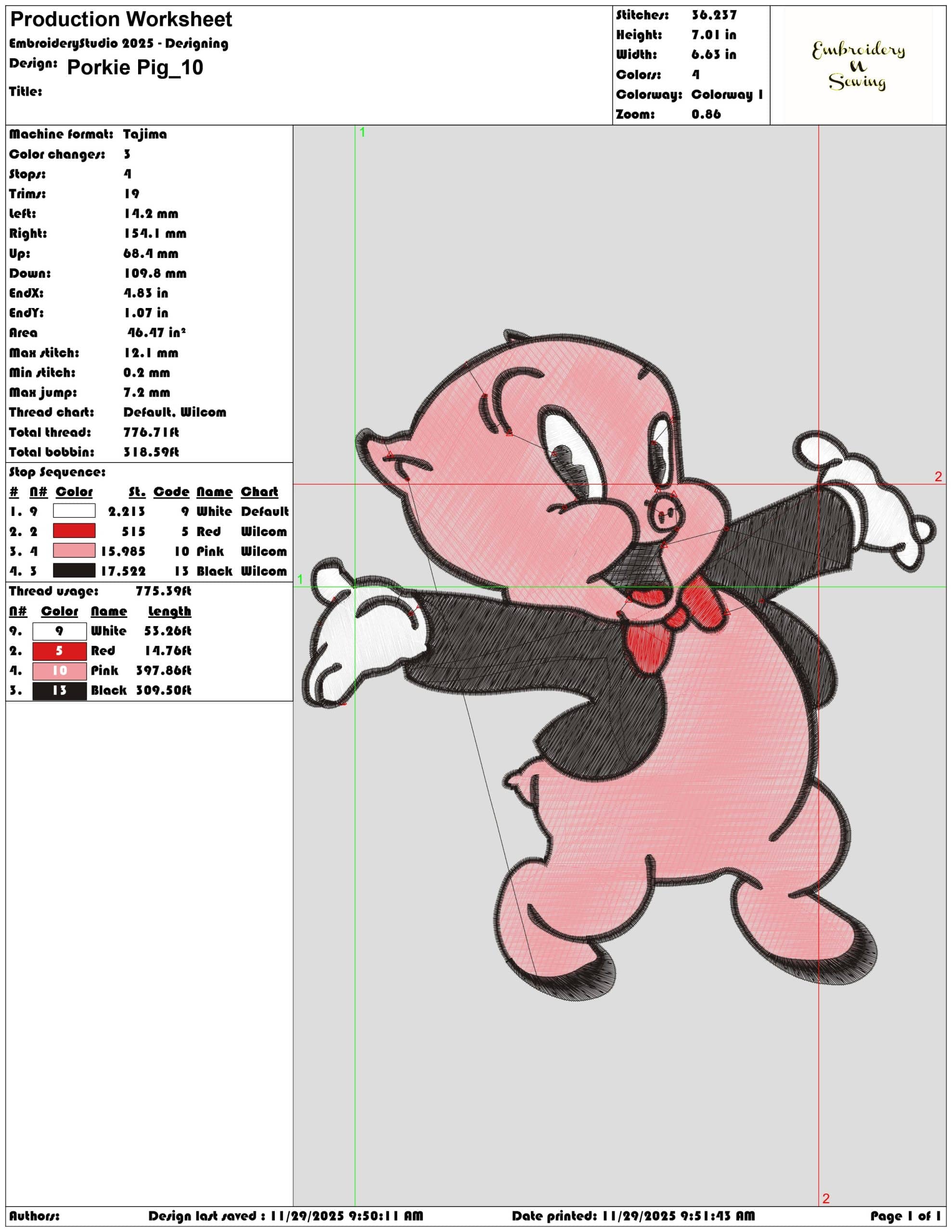 Porkie Pig- Elegant embroidery design file - instant download — view 3