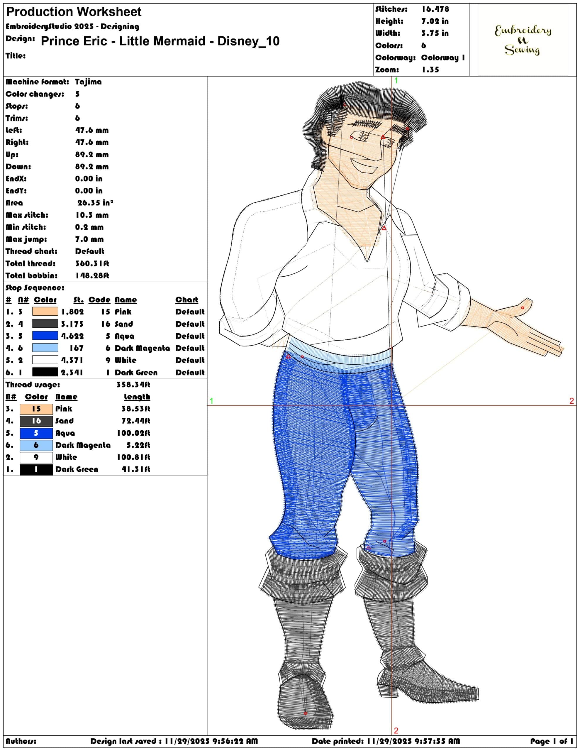 Prince Eric Little Mermaid Disney- Elegant embroidery design file - instant download — view 3