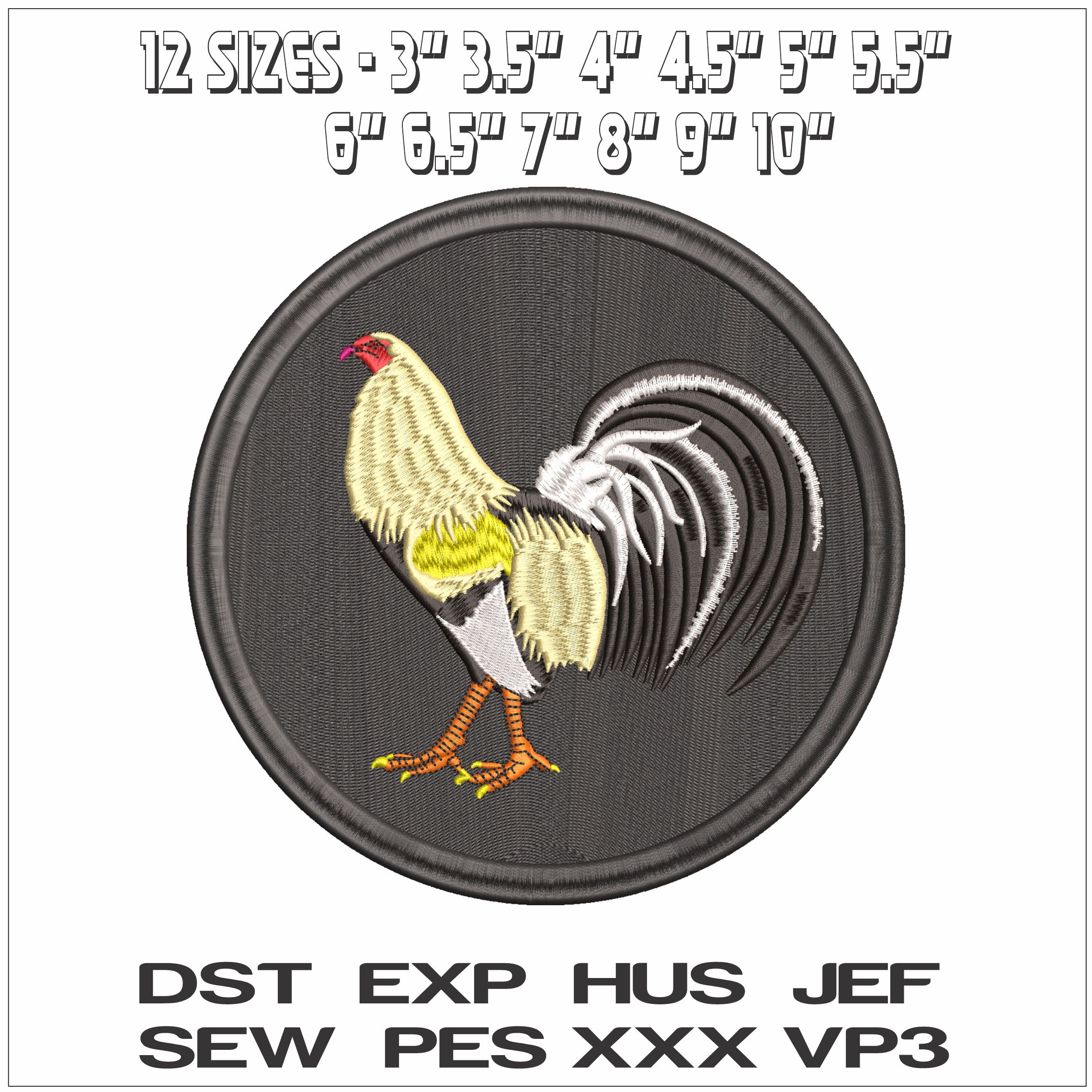 Prize Cream White Black Rooster in emblem- Elegant embroidery design file - instant download — view 2
