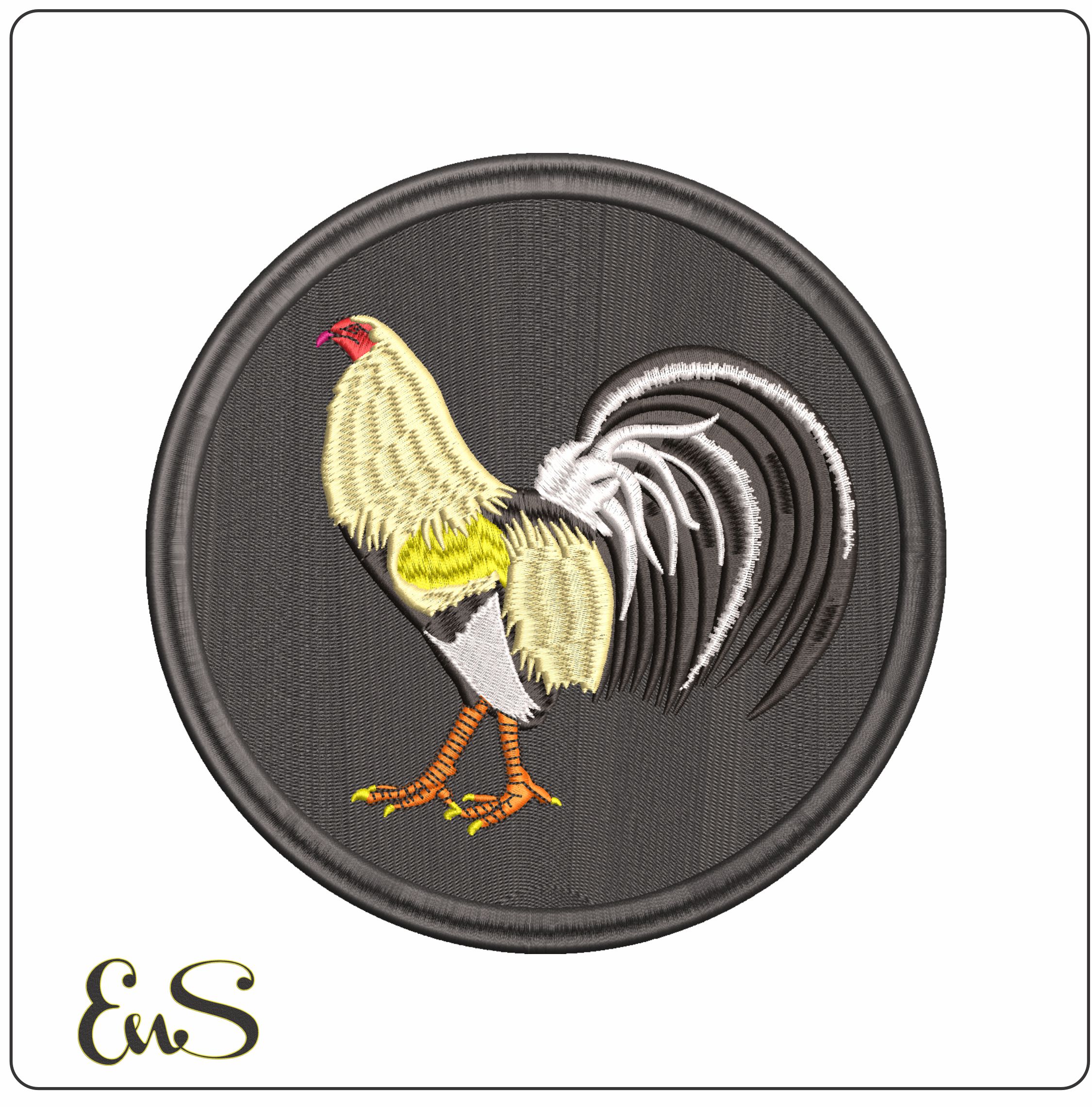 Prize Cream White Black Rooster in emblem- Elegant embroidery design file - instant download